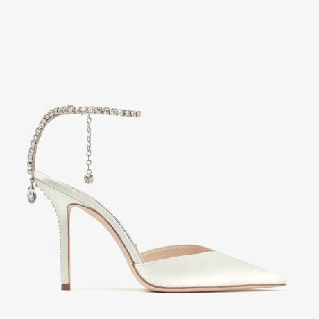 Saeda 100 | Ivory Satin Pumps with Crystal Embellishment