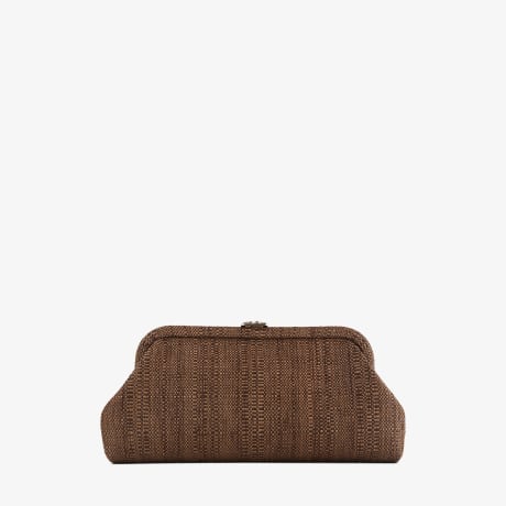 Skylar | Tan Fine Raffia Clutch Bag with Square JC Clasp | JIMMY CHOO