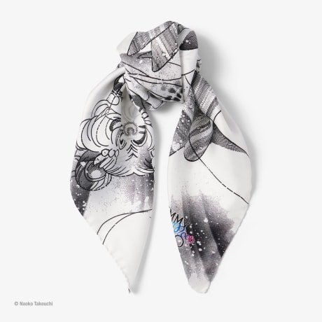 Super Sailor Moon Foulard|Black/White Silk Scarf| JIMMY CHOO