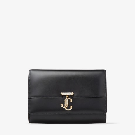 Black Box Leather Clutch Bag with Crystal-Embellished Light