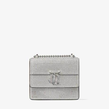 Silver Suede Shoulder Bag with Crystal Embellishment | VARENNE SHOULDER ...