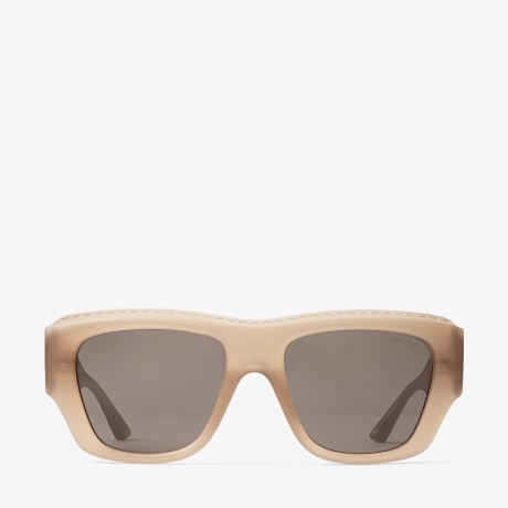 yama77naiso Yani | Matte Transparent Tan Rectangular Sunglasses | JIMMY CHOO