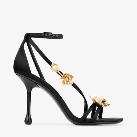 大特価 言い換え Black | 95 ZEA Satin New | Flowers Metal with Sandals 靴