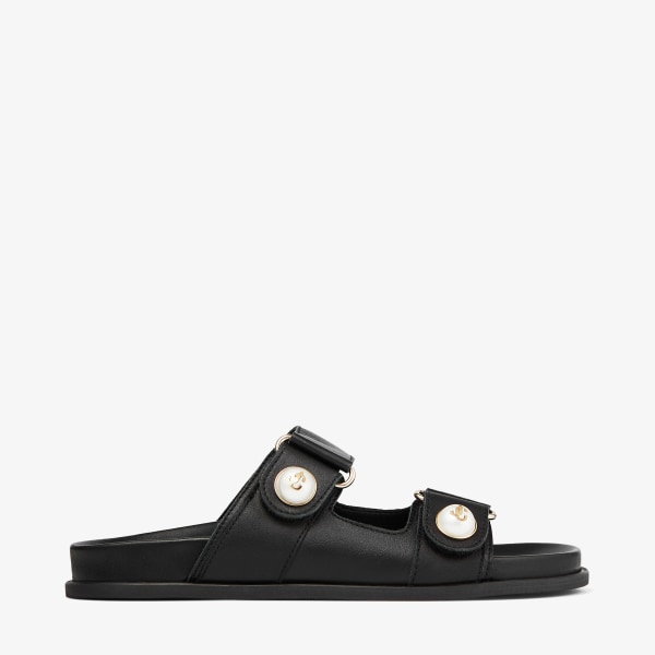 FAYENCE SANDAL | パール付き Black スムースレザー・フラット