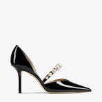 Black Patent Leather Pointed Pumps with Pearl Embellishment | AURELIE ...