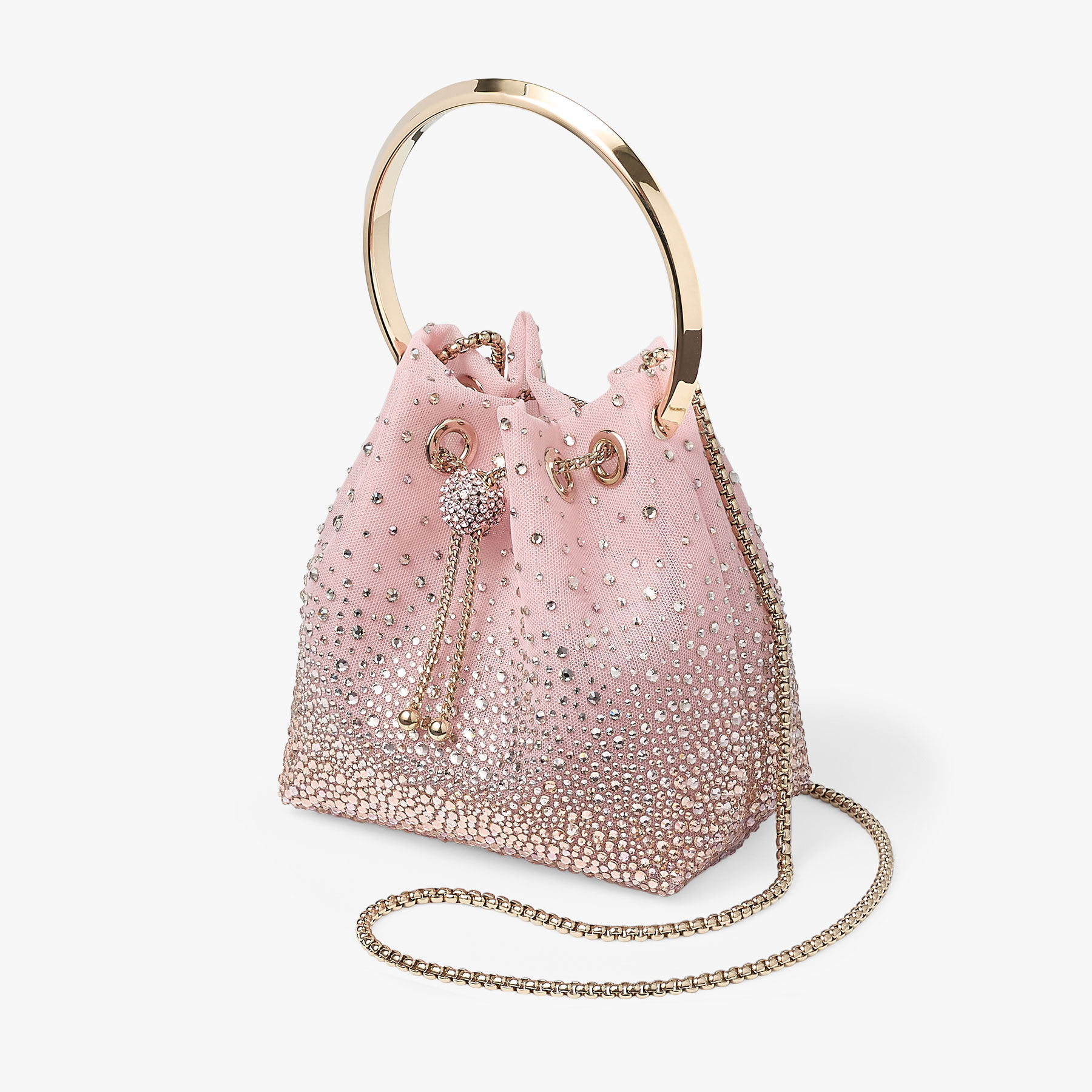 Bon Bon | Rose Merlot Mesh Bucket Bag with Degrade Galaxy Crystal ...