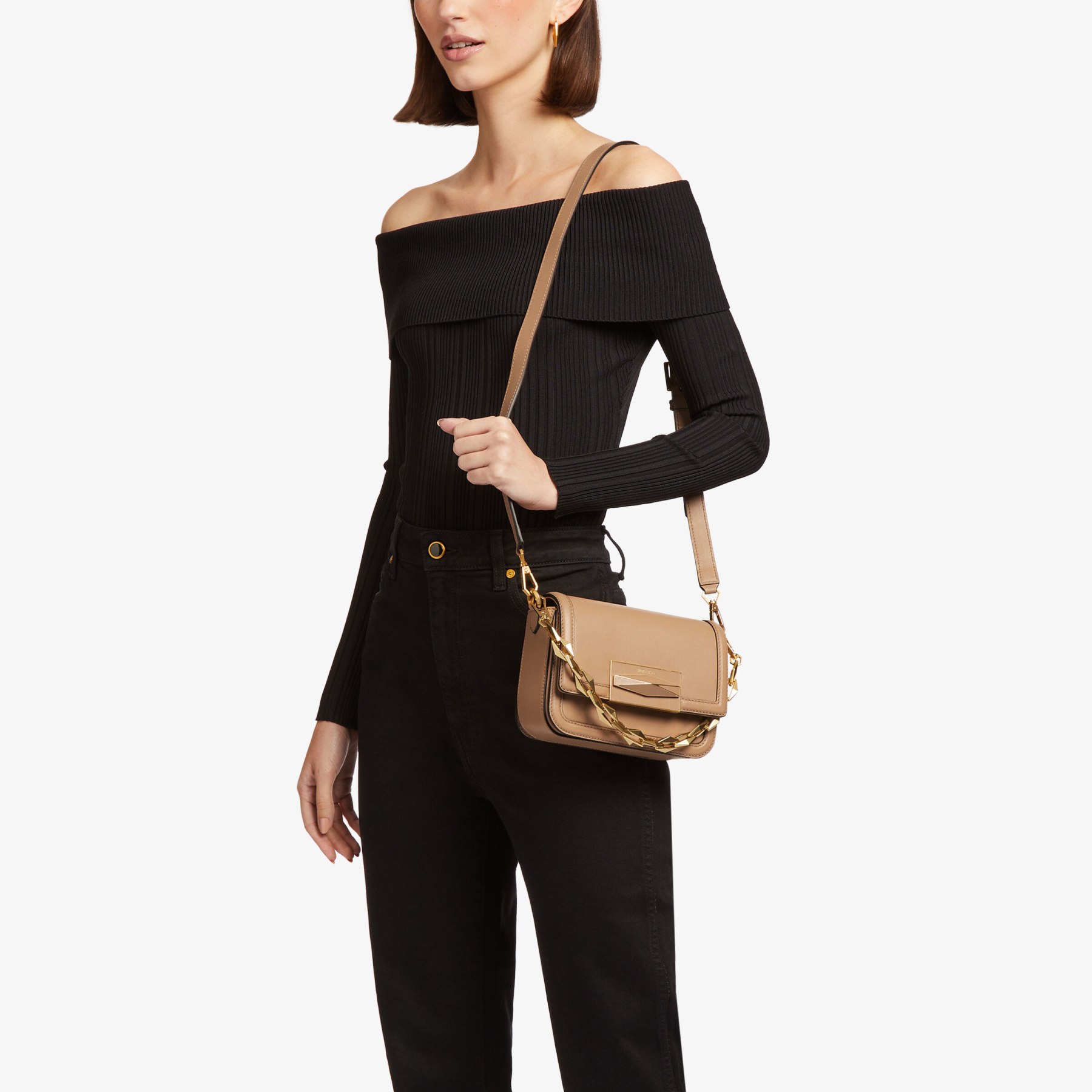 JIMMY CHOO Diamond Crossbody バッグ Diamond Crossbody | Latte Smooth Calf Leather Top Handle Bag