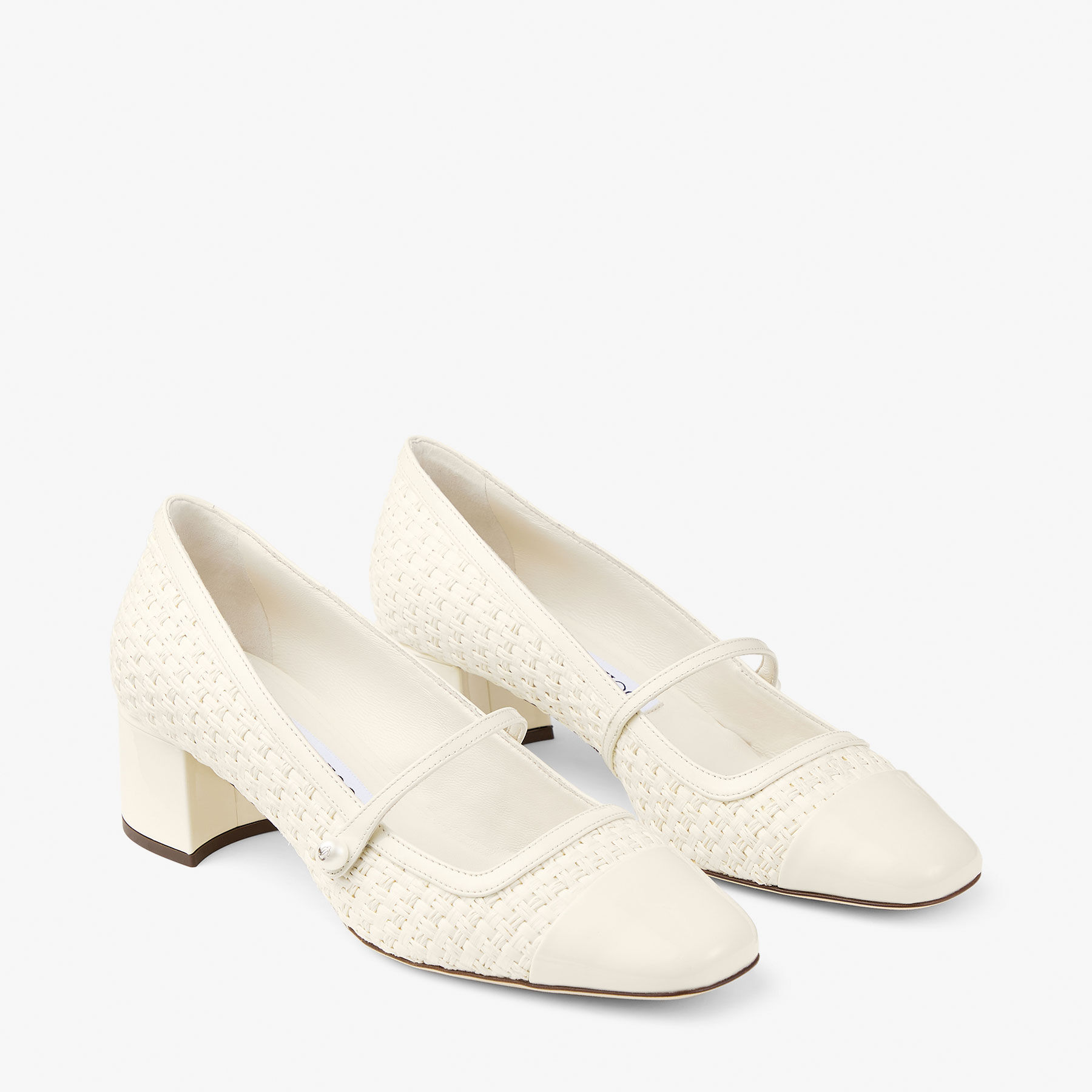 Elisa 45 | Latte Patent Leather and Raffia Pumps | JIMMY CHOO