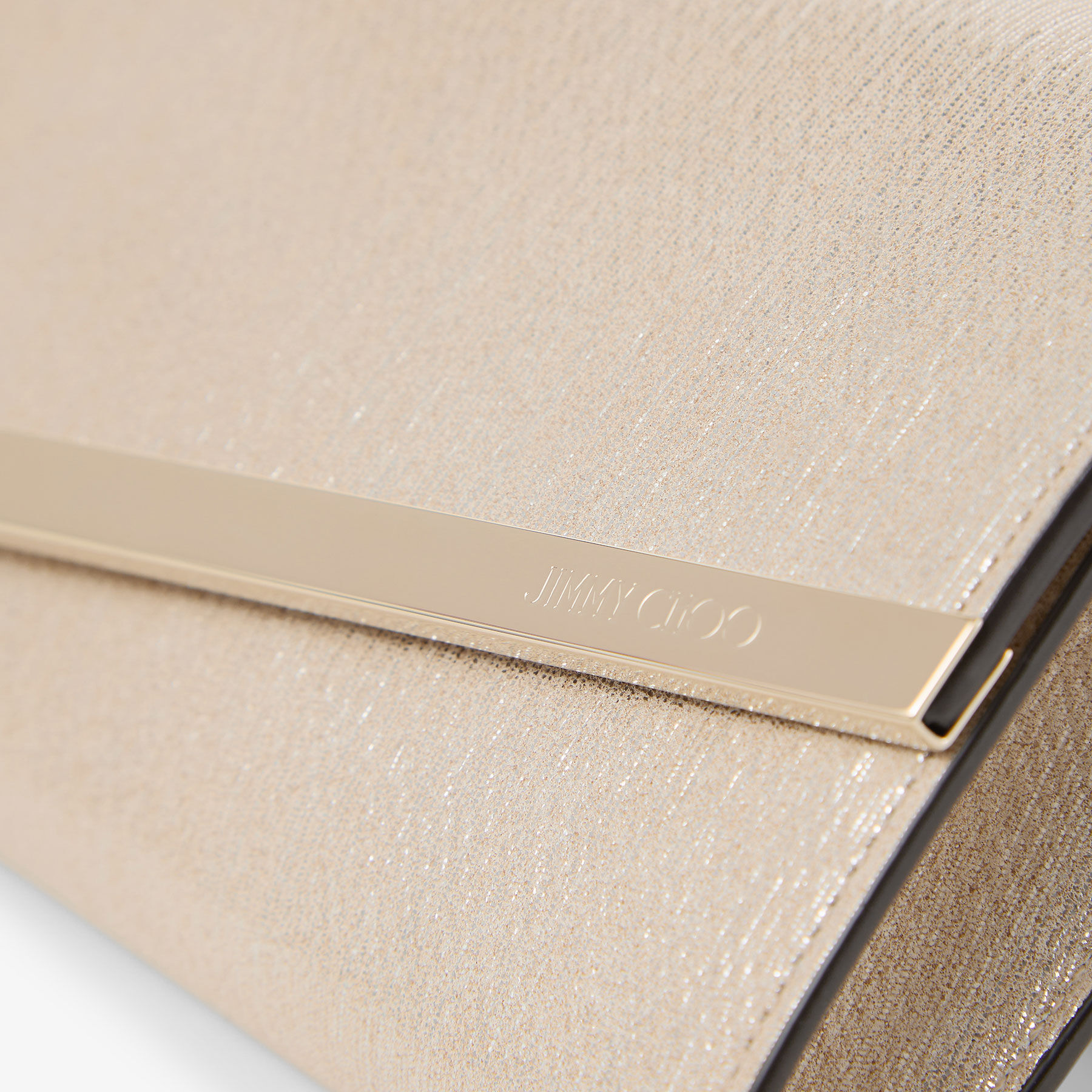 Emmie |Soft Gold Metallic Linear Leather Clutch | JIMMY CHOO