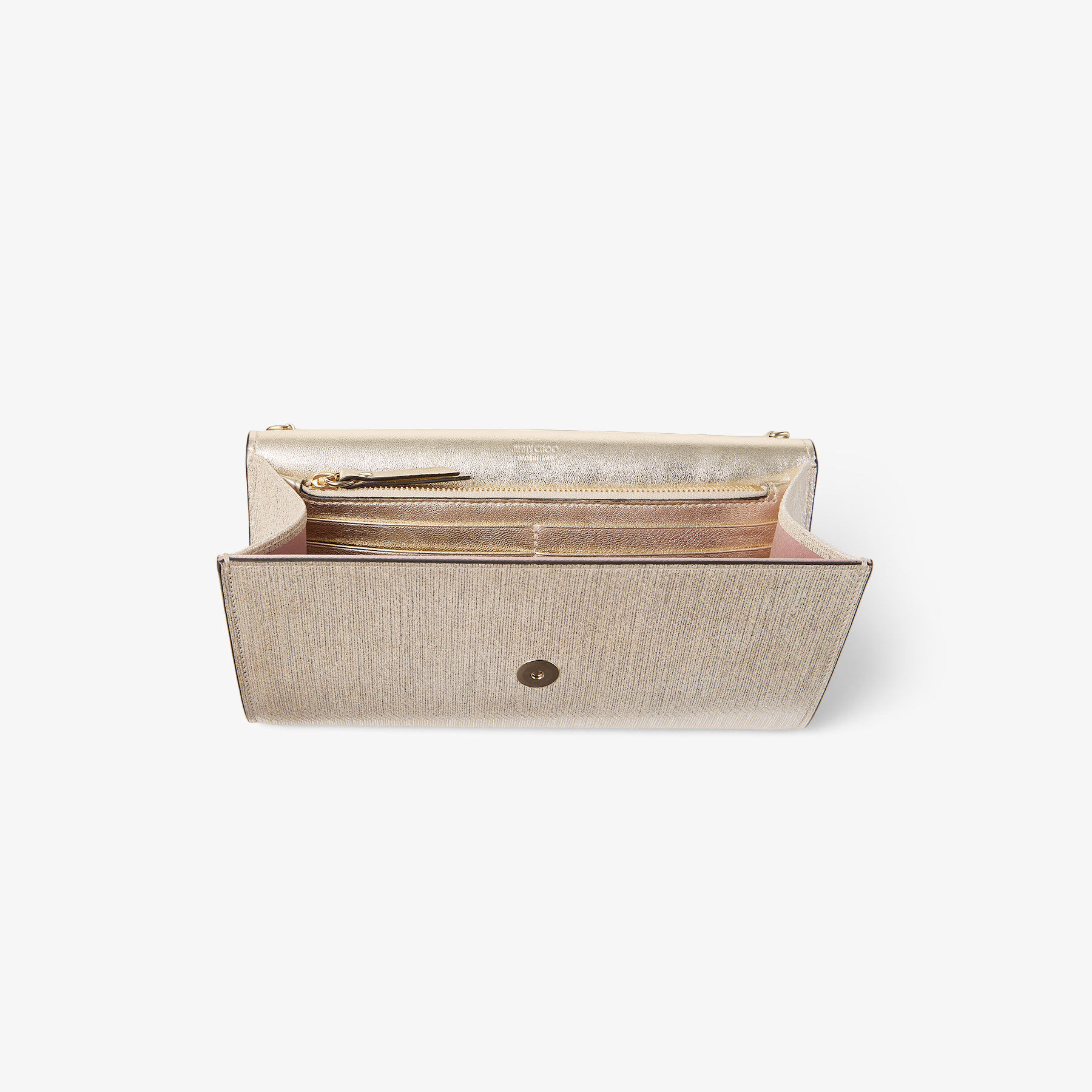 Emmie |Soft Gold Metallic Linear Leather Clutch | JIMMY CHOO