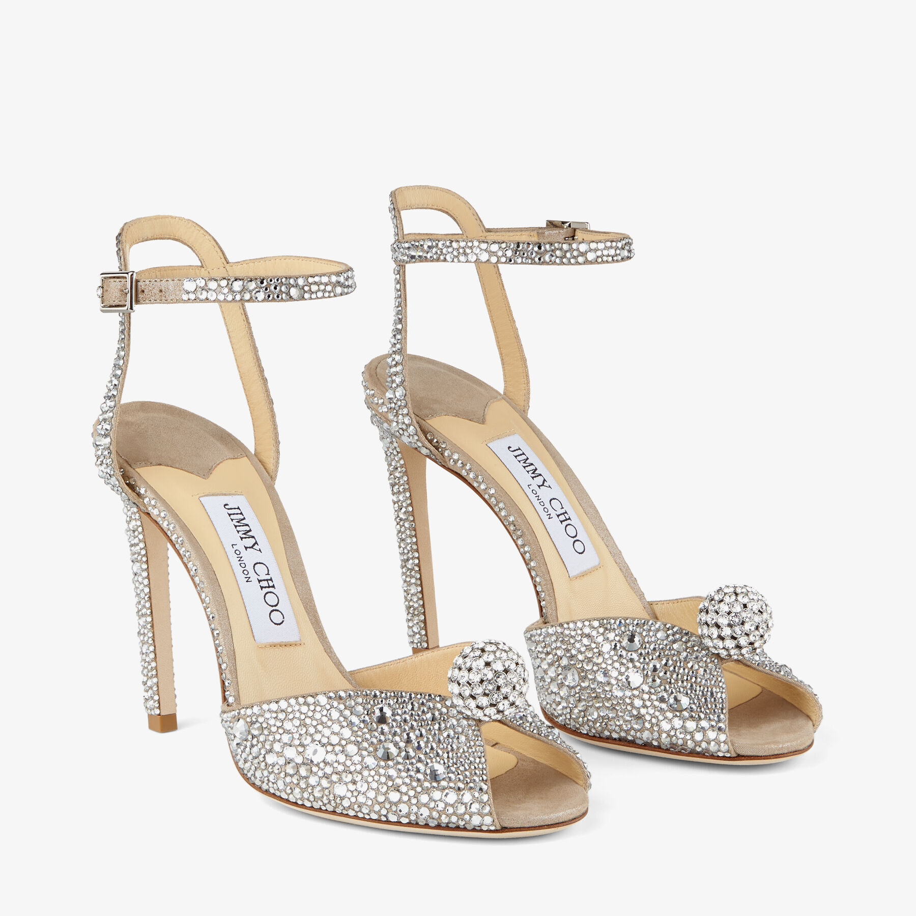 Nude Suede Sandals with Hotfix Crystals and Sphere Detail|SACORA 100  |Cruise '20 |JIMMY CHOO