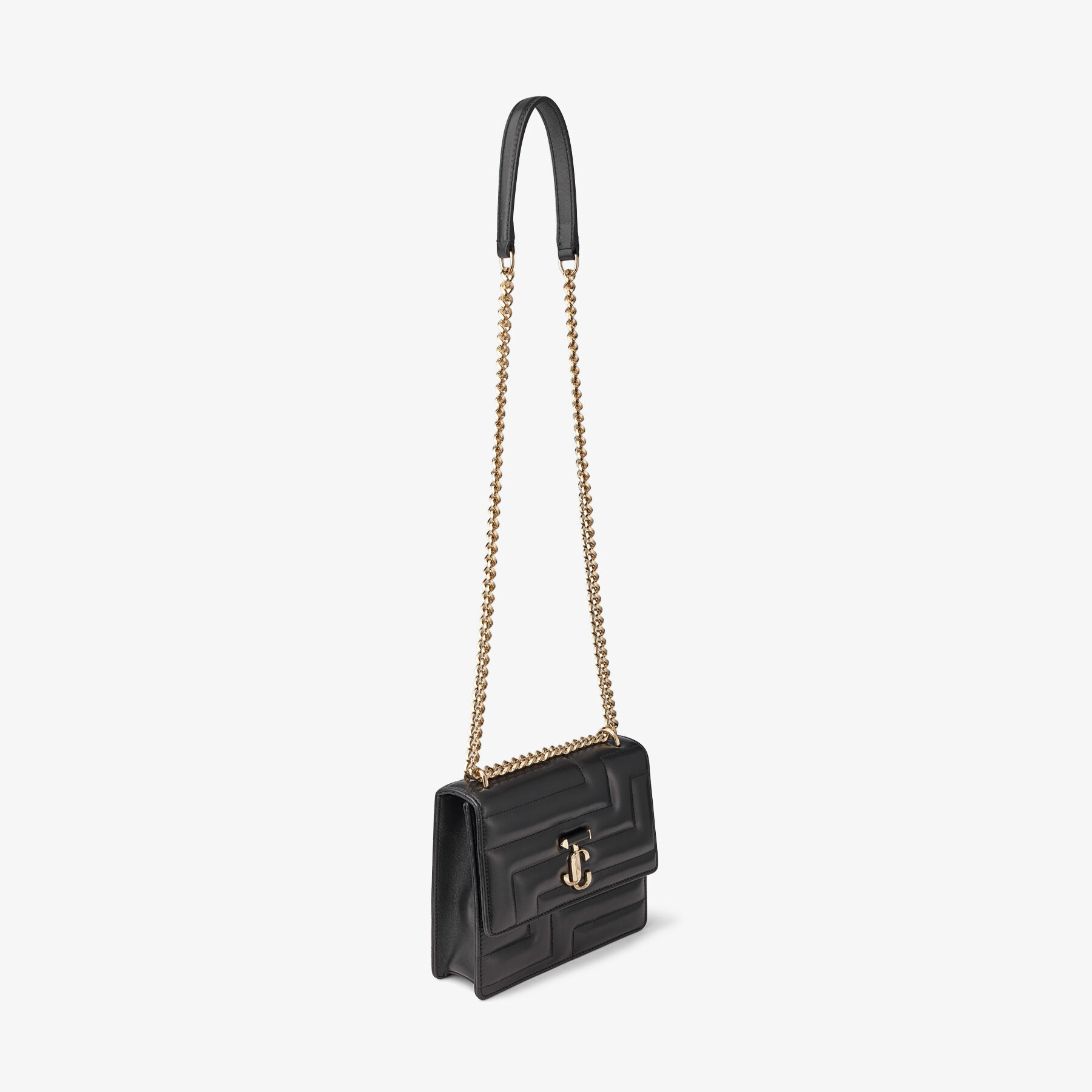 Black Nappa Nappa Leather Bag with Light Gold JC Emblem | VARENNE 