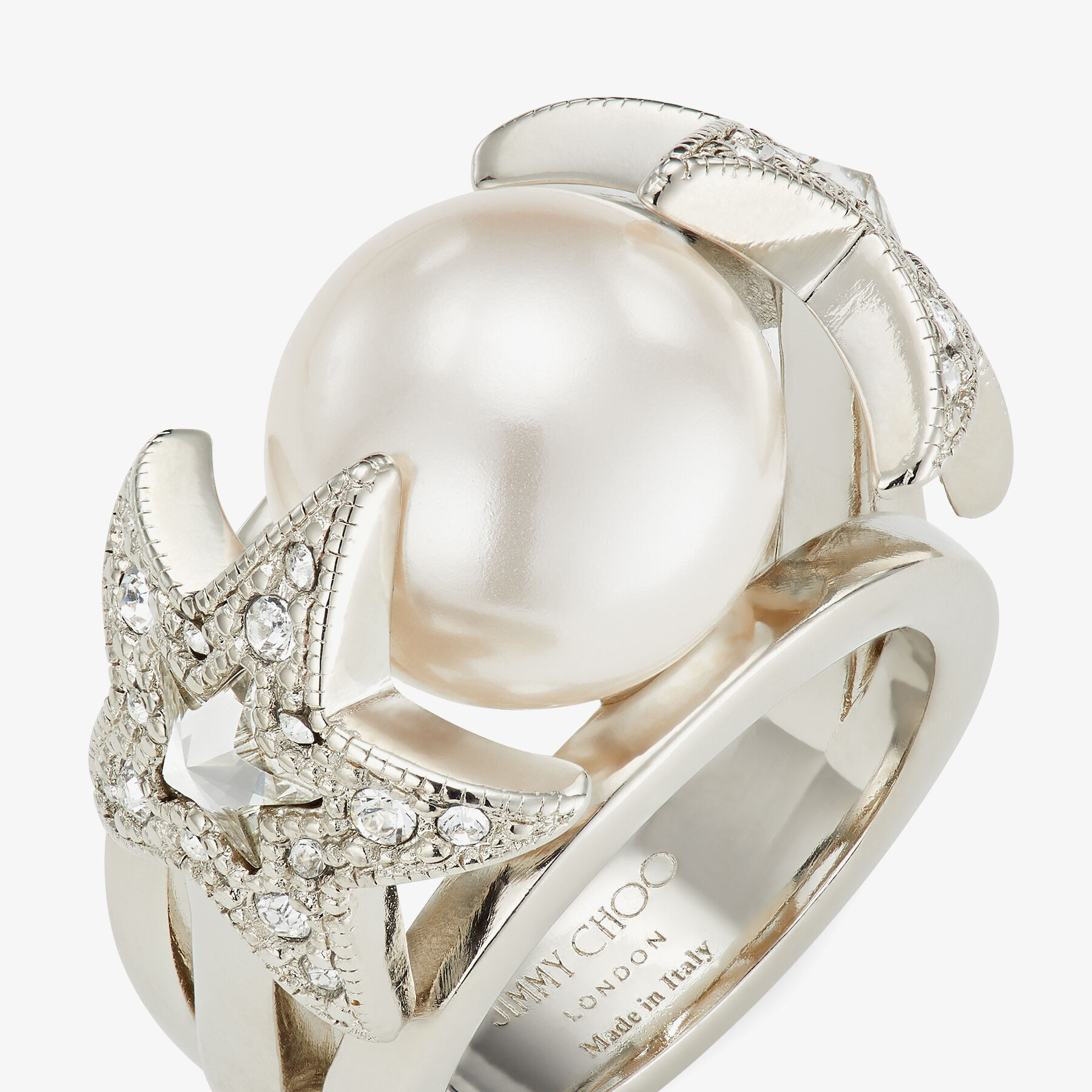 ジミーチュウ　指輪 クリスタルスター X パール付きゴールドフィニッシュメタル