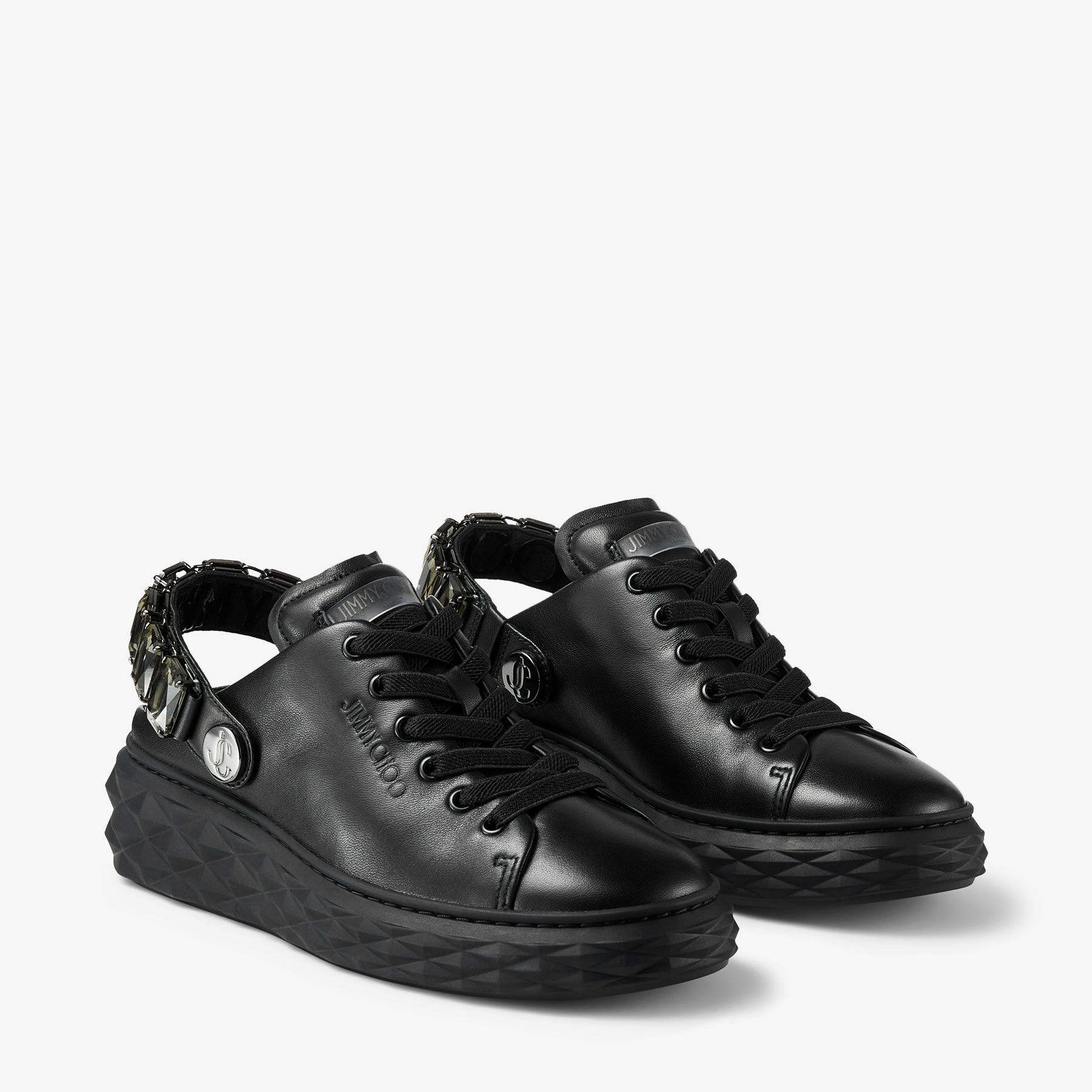 Diamond Sling | クリスタルストラップ付き ブラックナッパレザー