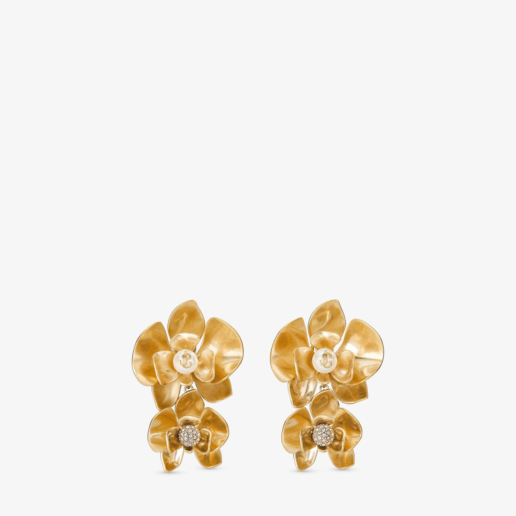 PETAL DOUBLE EARRING｜パール X クリスタル付き ゴールド仕上げ