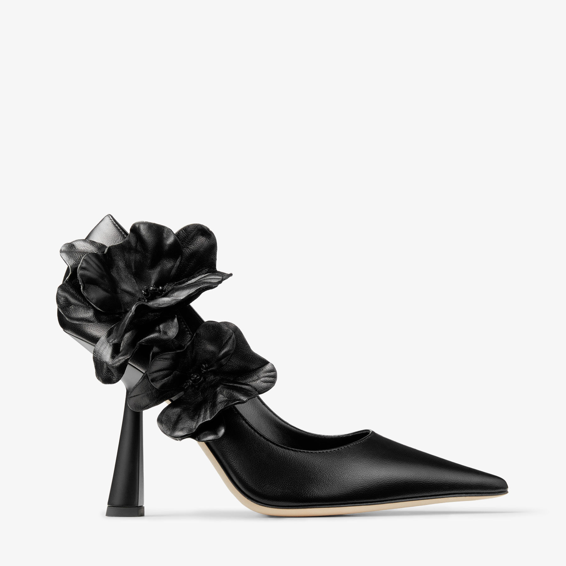 RENE/FLOWERS 100｜フラワー付き Black ナッパレザー・パンプス