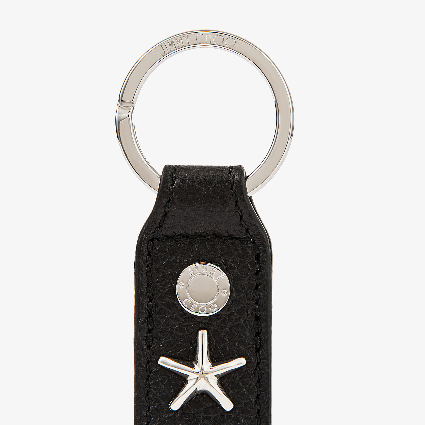 Silver スタースタッズ付き Black ソフトグレイニーカーフレザー・キー 