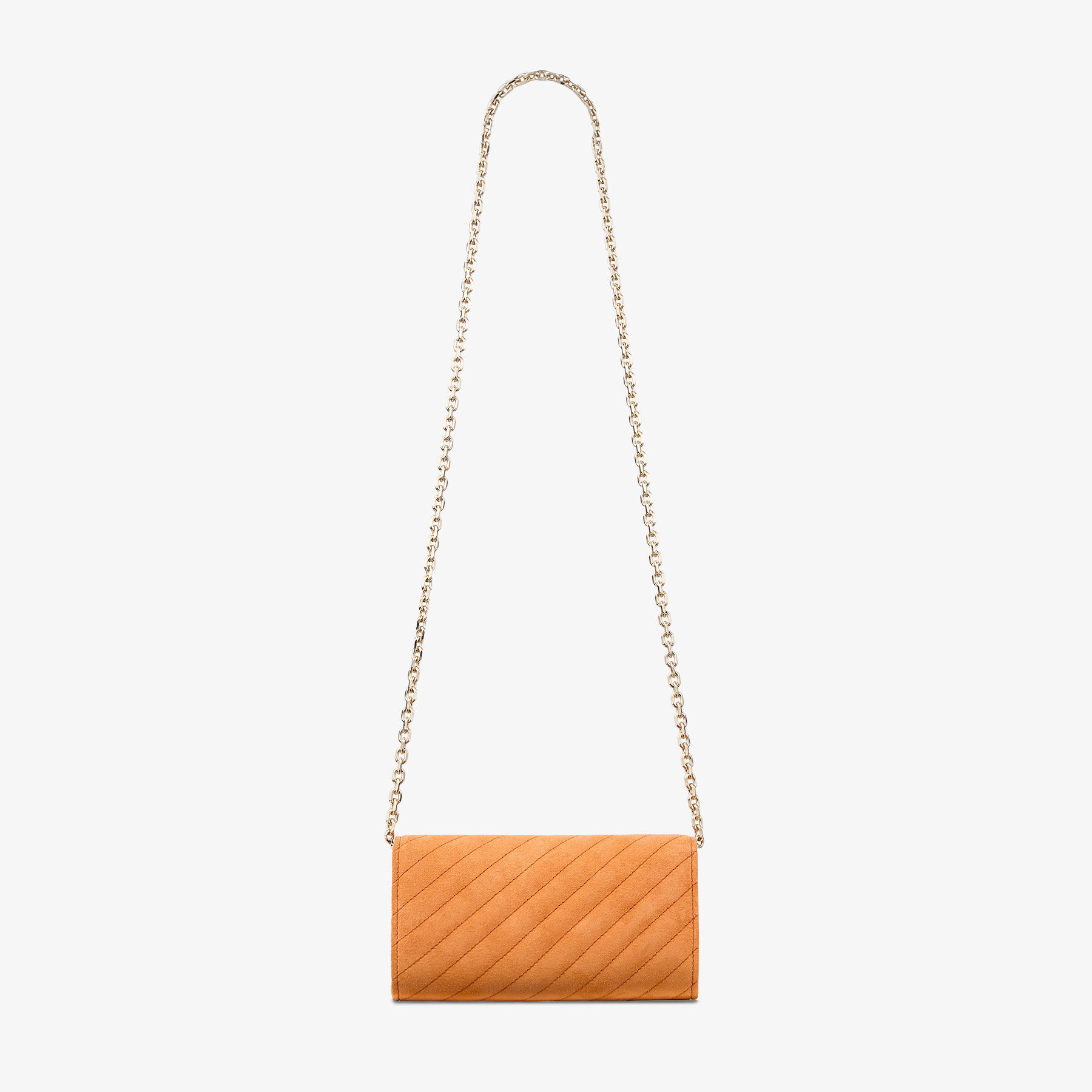 Curve Wallet With Chain | Sunset Orange Quilted Suede Wallet with Chain ...