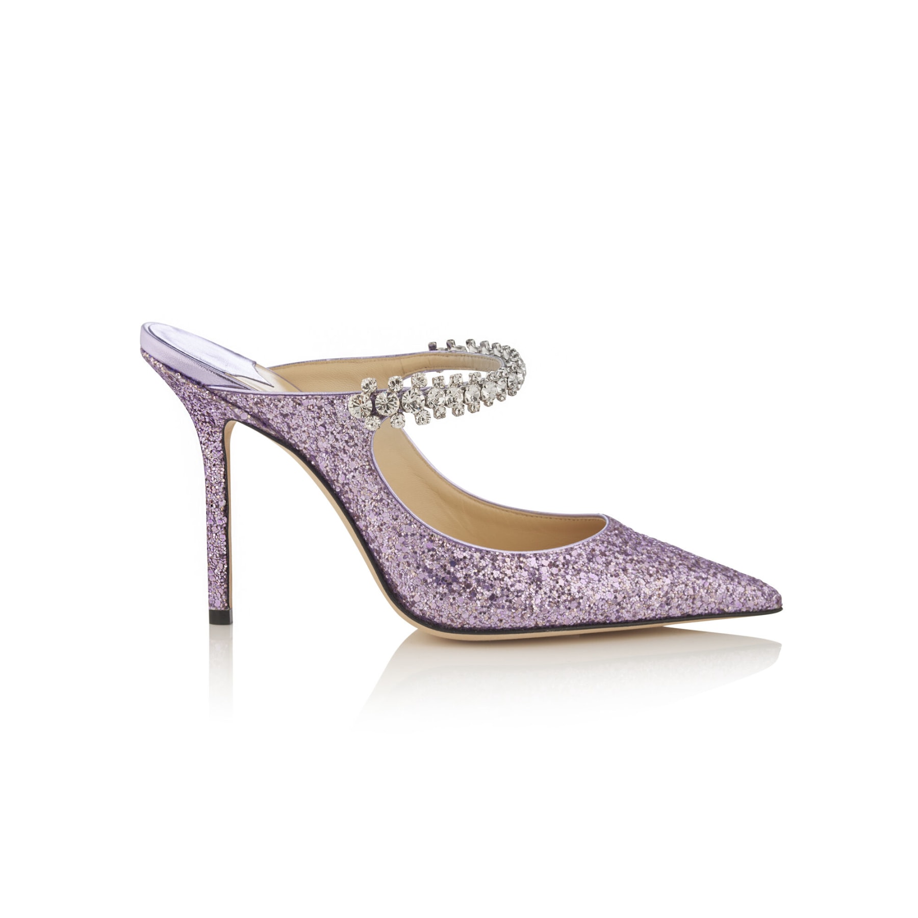Bing 100 | Pink Violet Glitter Mules with Crystal Strap| New