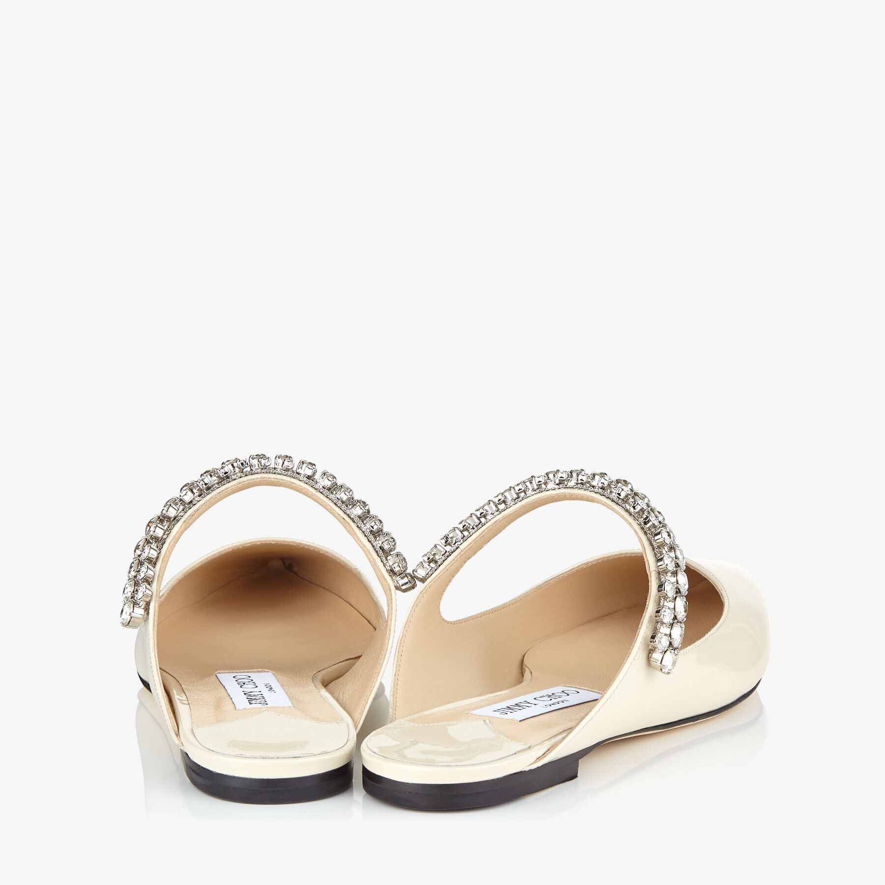 Bing Flat | Linen Patent Leather Mules with Crystal Strap
