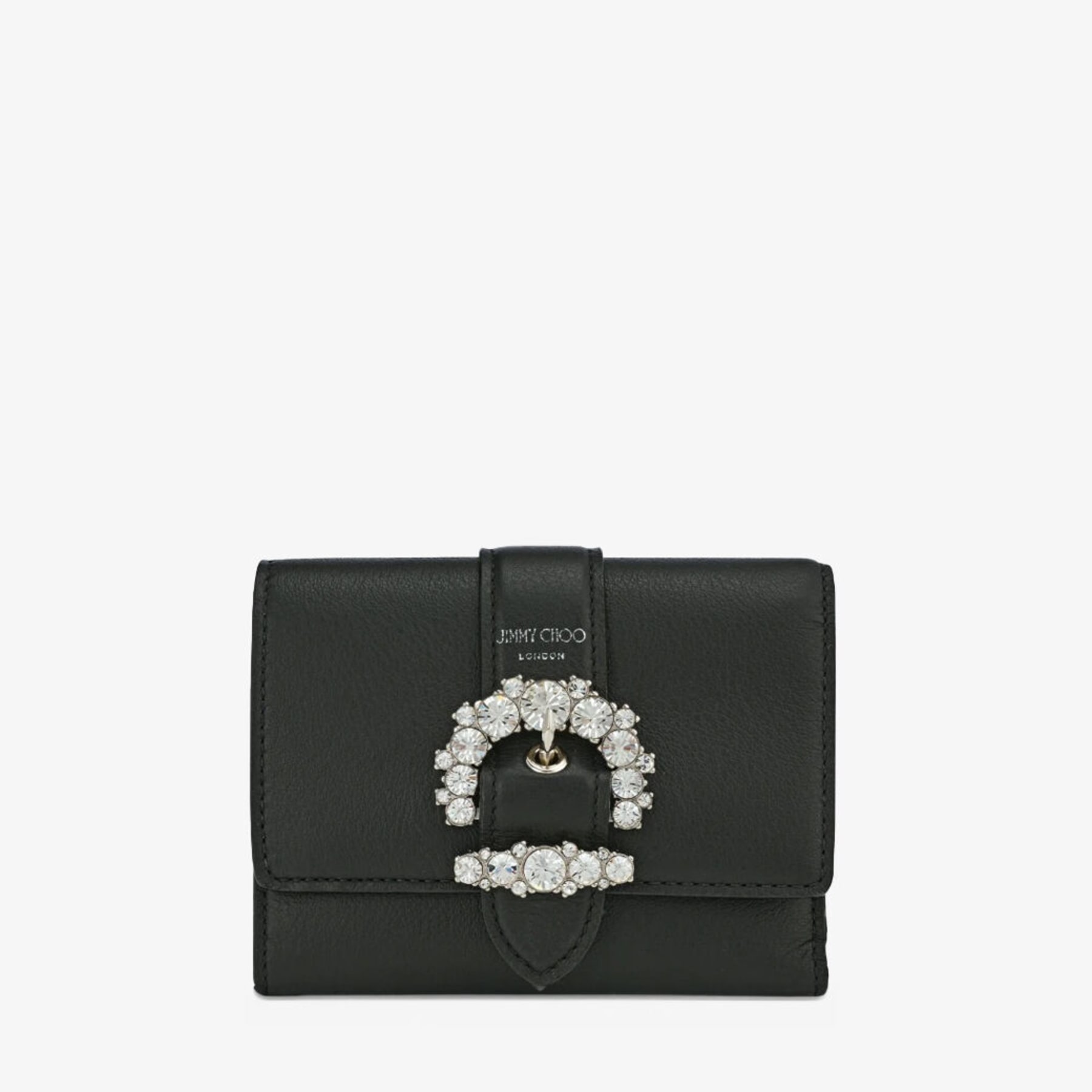 魅力的な価格 Black Smooth Leather Wallet with Crystal Buckle | CHERI 小物