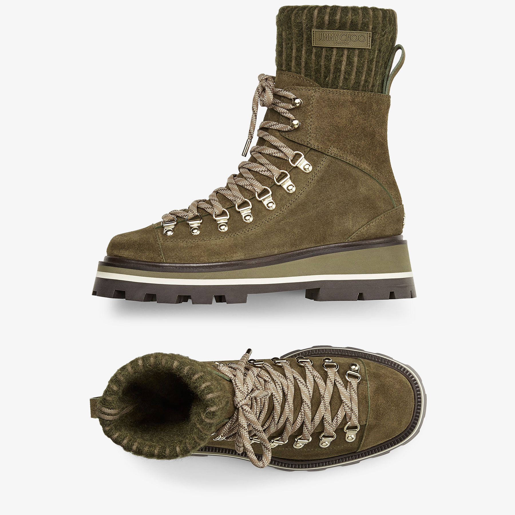 Caper Green Crosta Suede Anle Boots with Knitted Sock