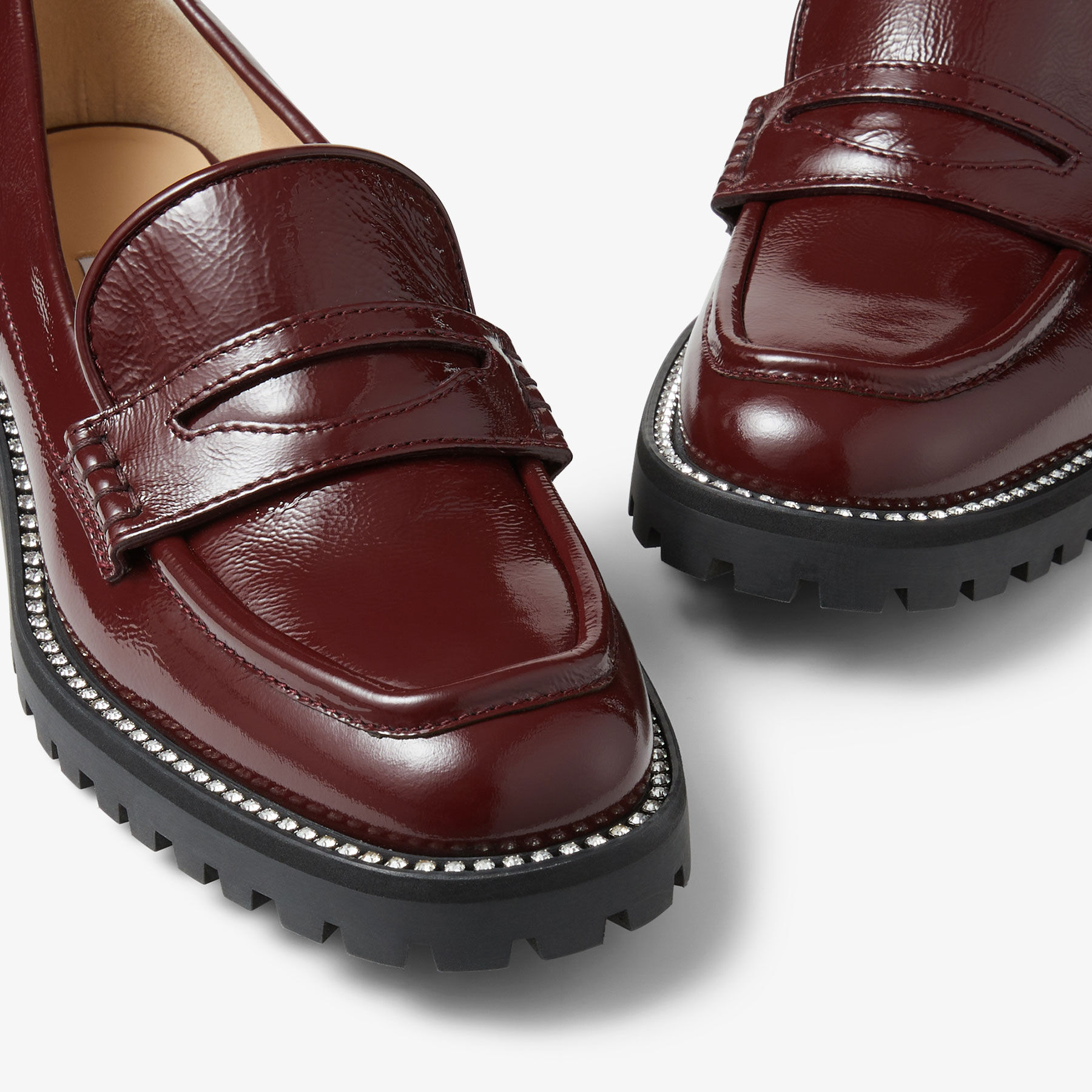Burgundy Naplack Loafers with Crystal 