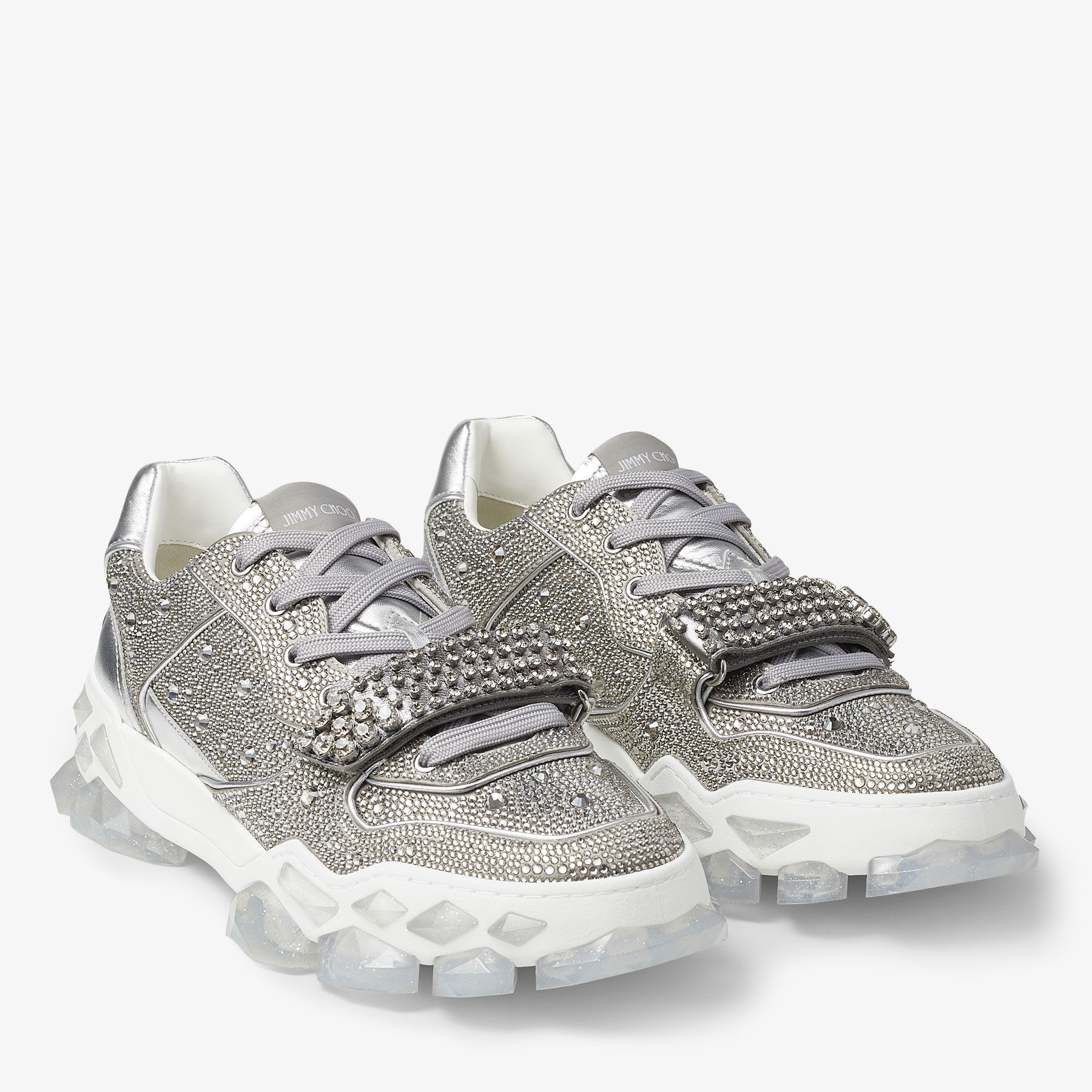 Silver Satin Low Top Trainers with Crystal Embellishment and 