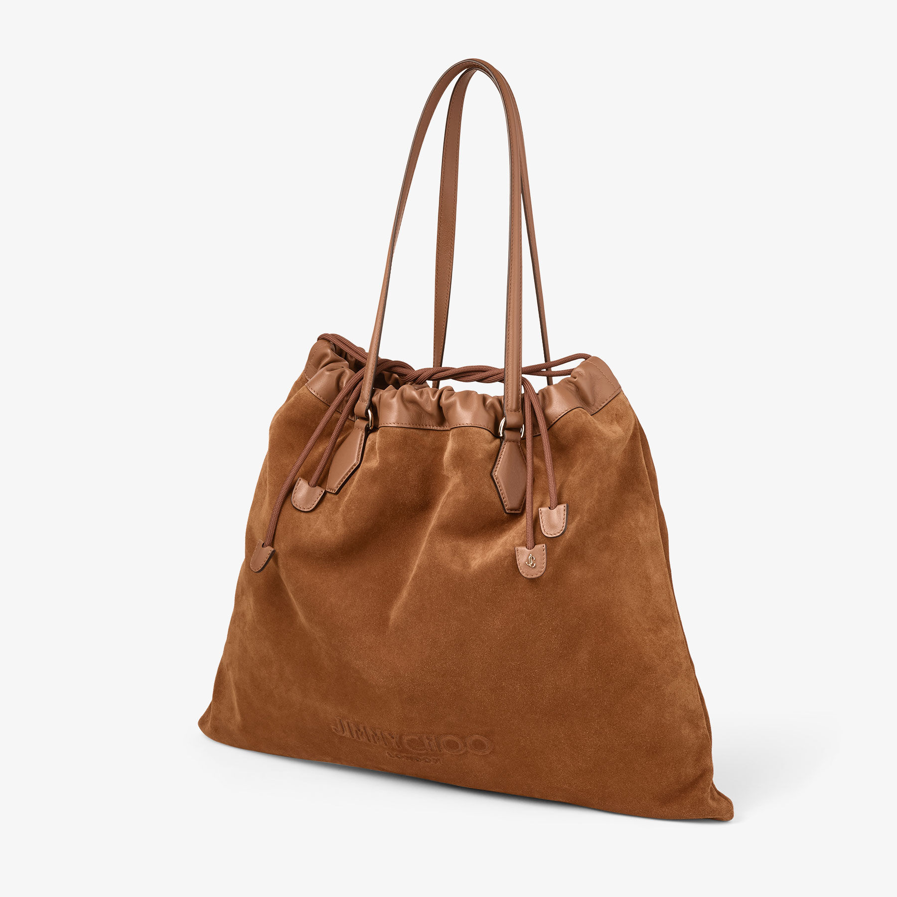 Drawstring Tote L | Tan Suede and Smooth Calf Leather Tote with Jimmy ...