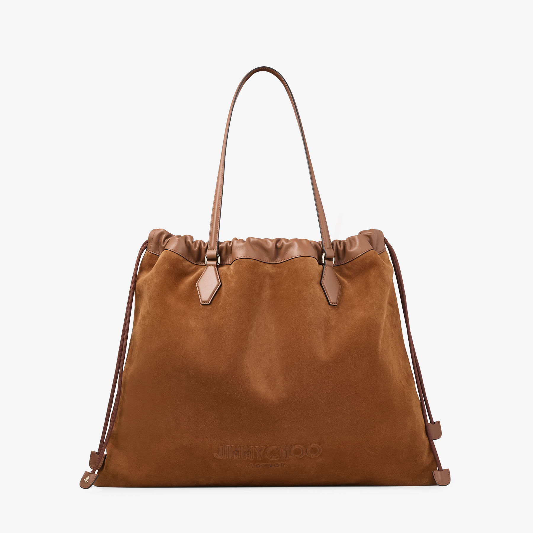 Drawstring Tote L | Tan Suede and Smooth Calf Leather Tote with Jimmy ...