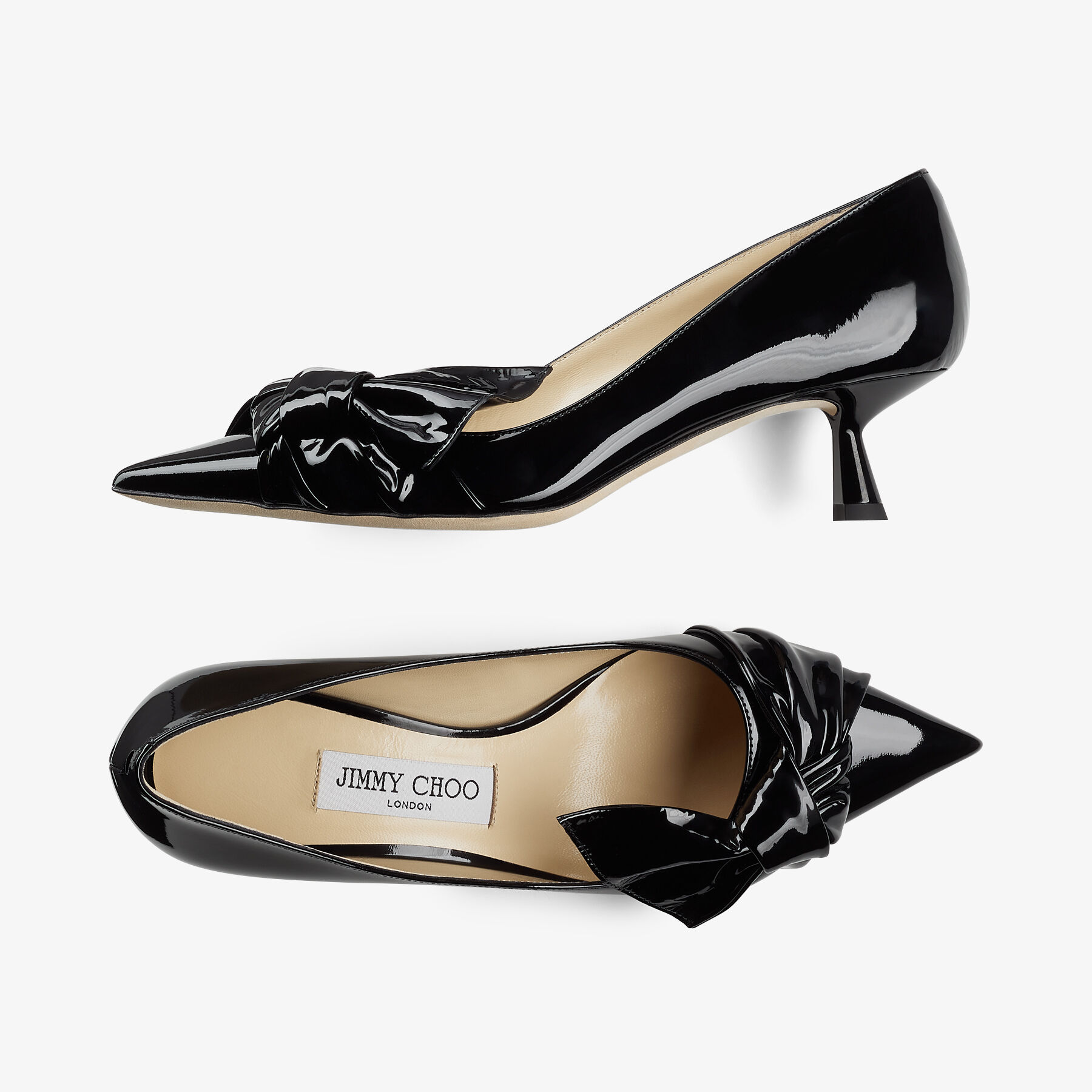 JIMMY CHOO Elinor 45 bow-detailed patent-leather pumps | THE
