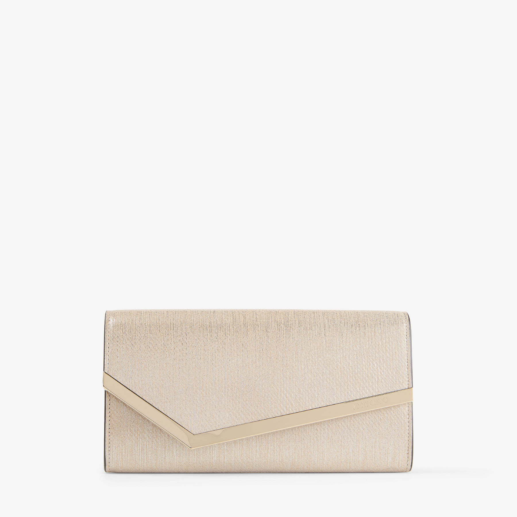 Emmie |Lineare Clutch aus Leder in zartem Goldmetallic | JIMMY CHOO