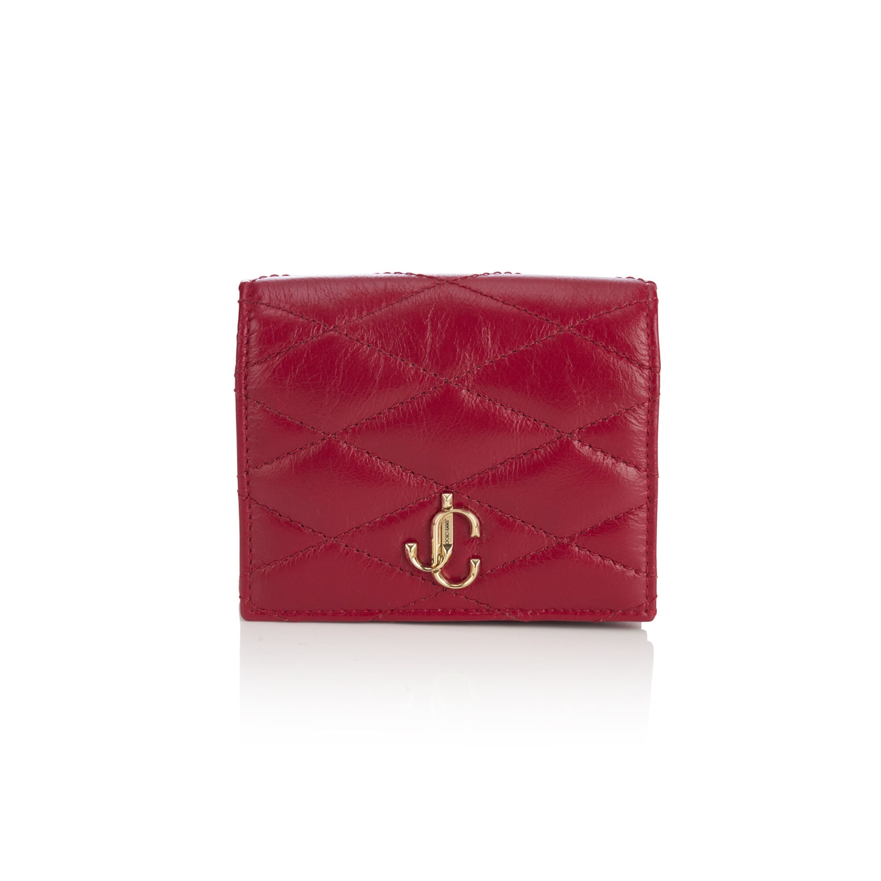 カードケース・名刺入れ JIMMY CHIOO FARONE QUILTED LEATHER CARD CASE Farone | Raspberry Quilted Vintage Leather Card Case| New