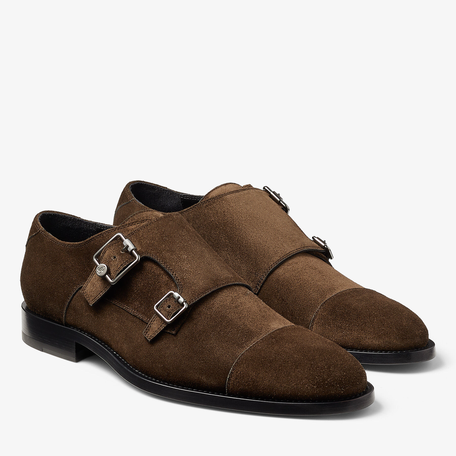 Umber Velvet Suede Monk Strap Shoes | FINNION MONKSTRAP | Summer 2022  collection | JIMMY CHOO