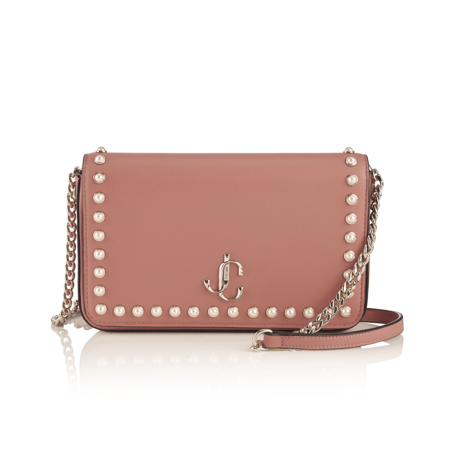 JC Wallet/Chain | Blush/White Leather Mini Bag | New
