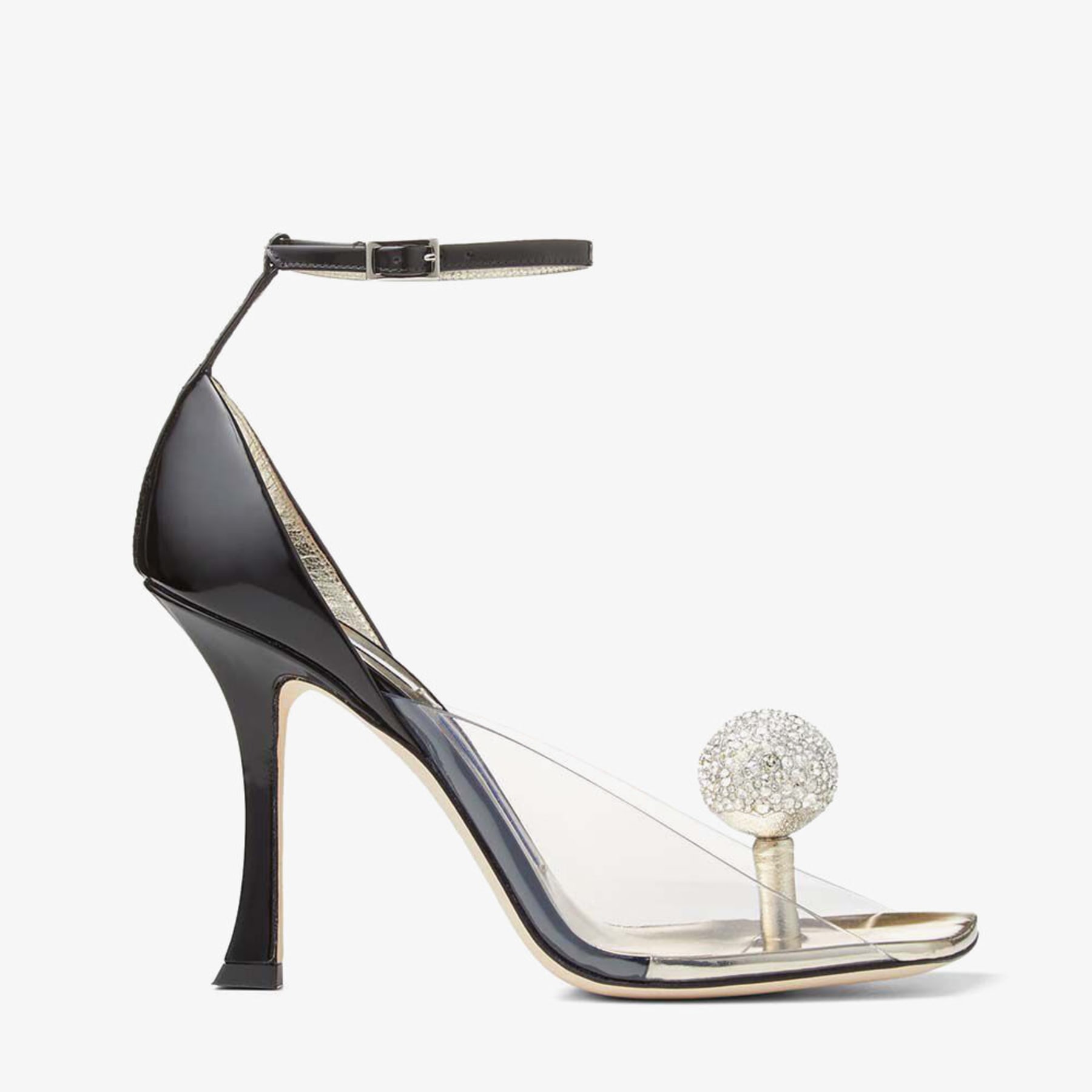 Black Spazzolato and Clear Plexi Sandals with Crystal Ball | JIMMY CHOO  AU/MUGLER SANDAL | JIMMY CHOO AU / Mugler | JIMMY CHOO AU