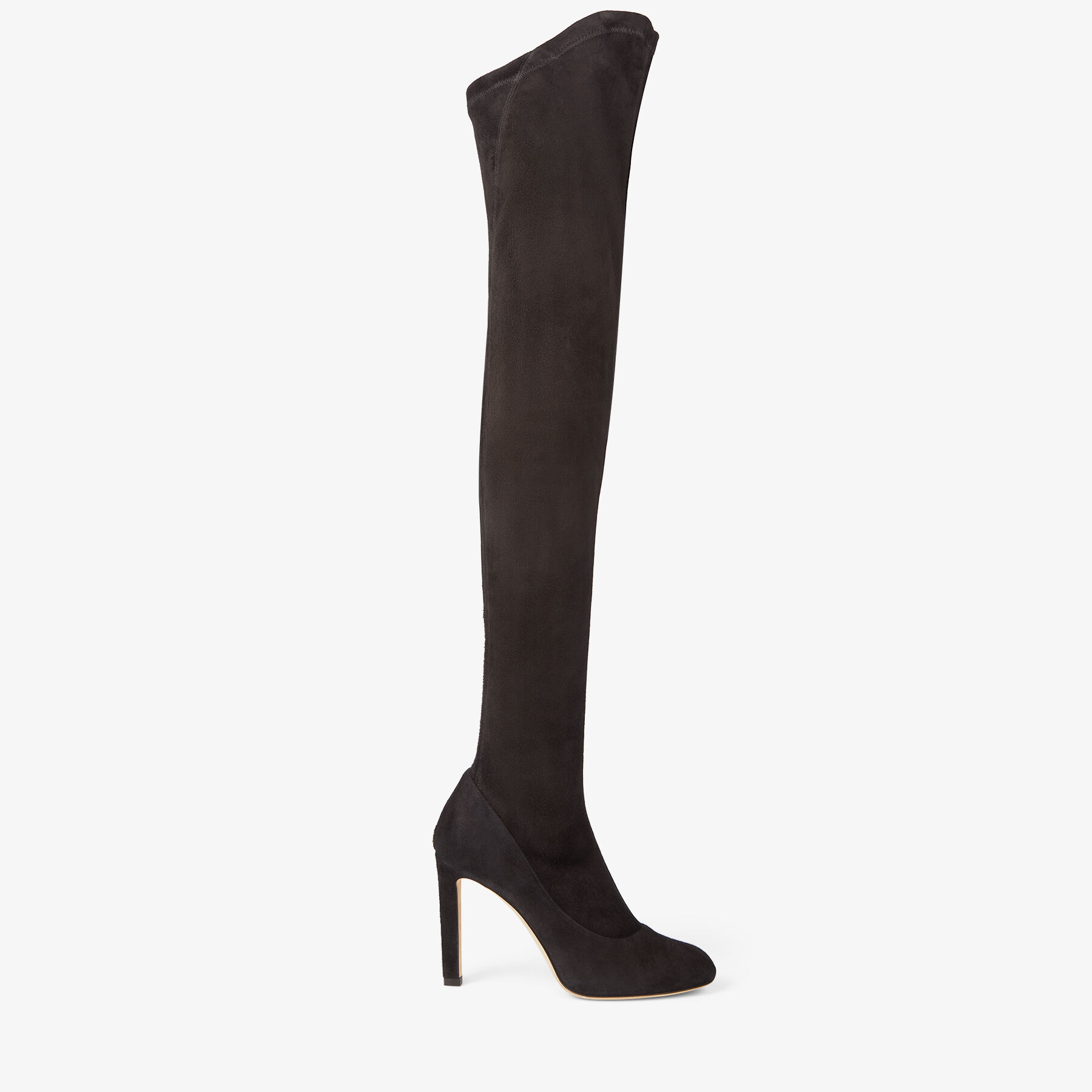 Black Stretch Suede Over-The-Knee Boots 