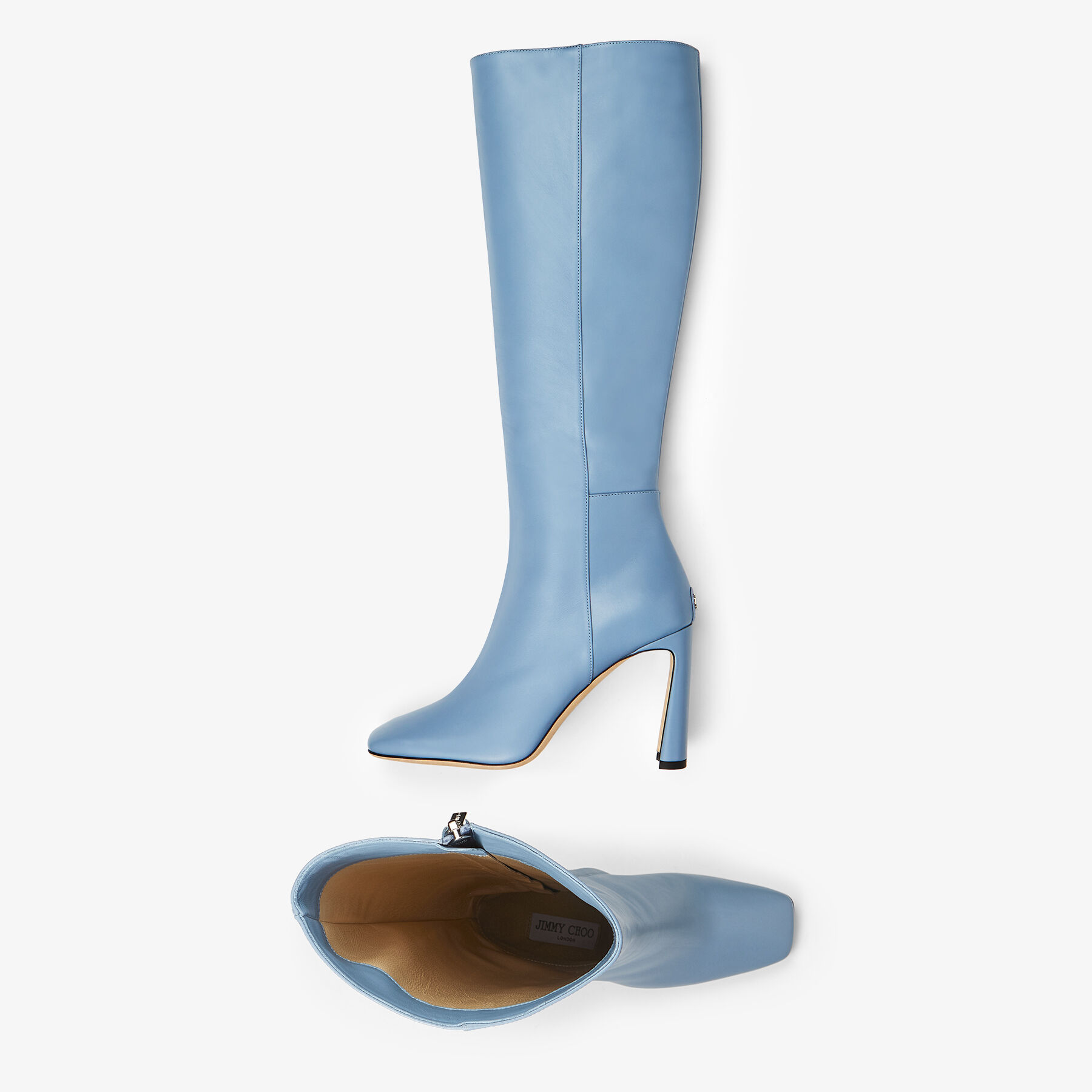 Smoky Blue Calf Leather Knee-High Boots 
