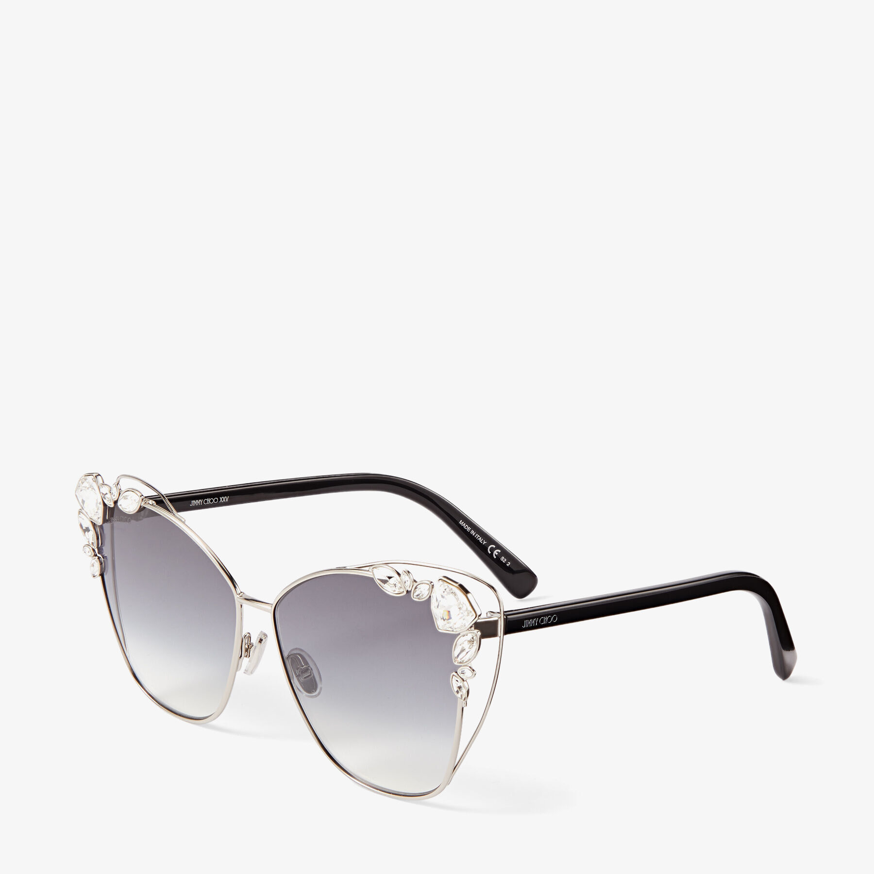 Silver Cat-Eye Sunglasses with Swarovski Crystals | KYLA
