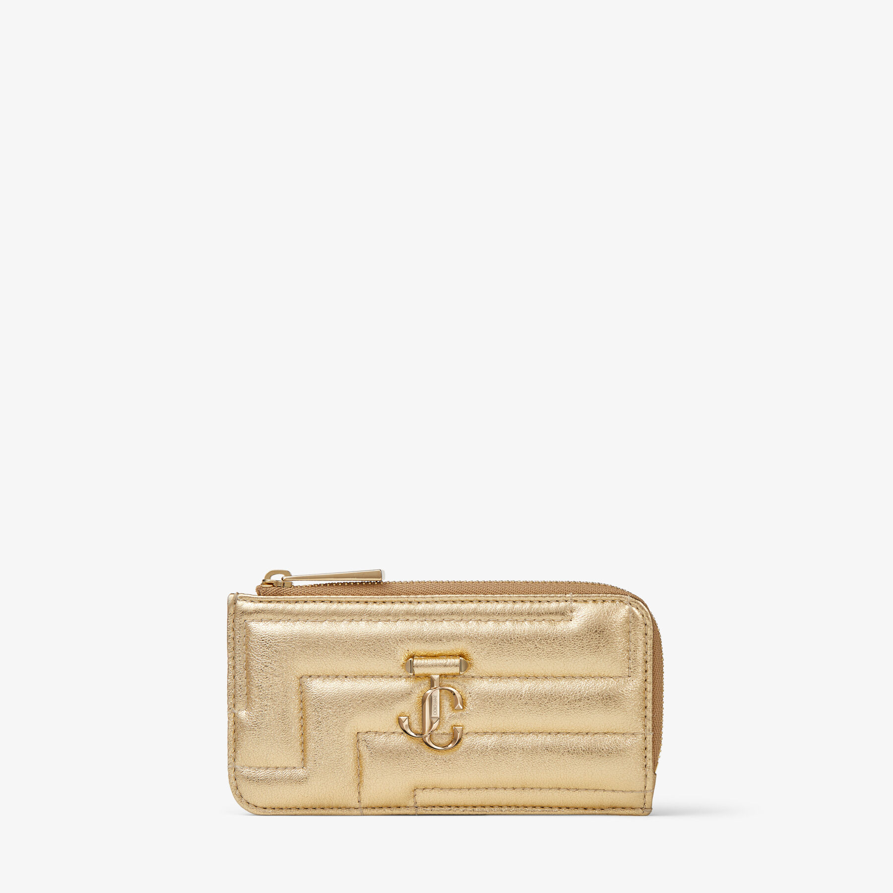 LISE-Z | Gold Quilted Metallic Nappa Leather Card Holder with JC 