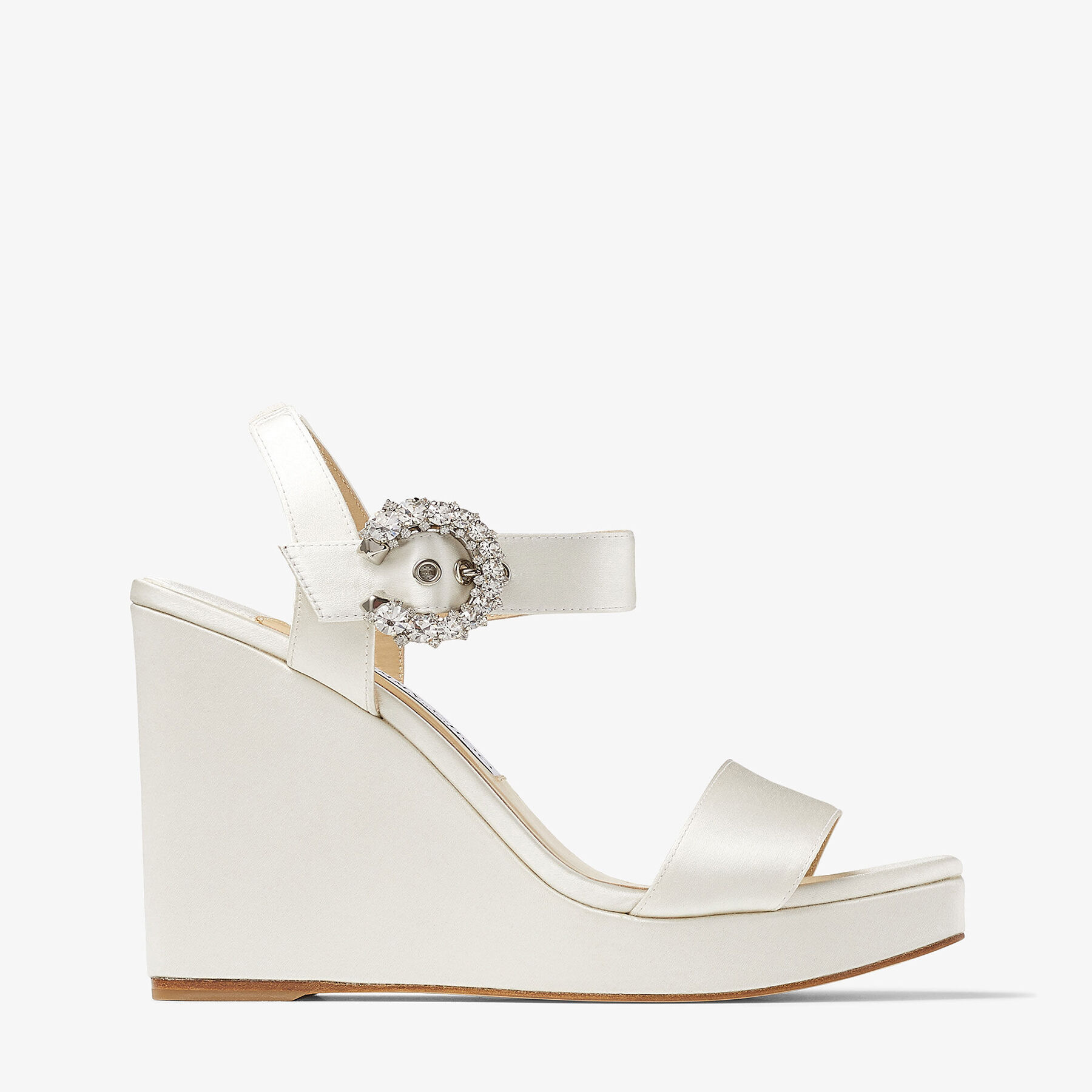 Ivory Satin Wedges with Crystal Buckle