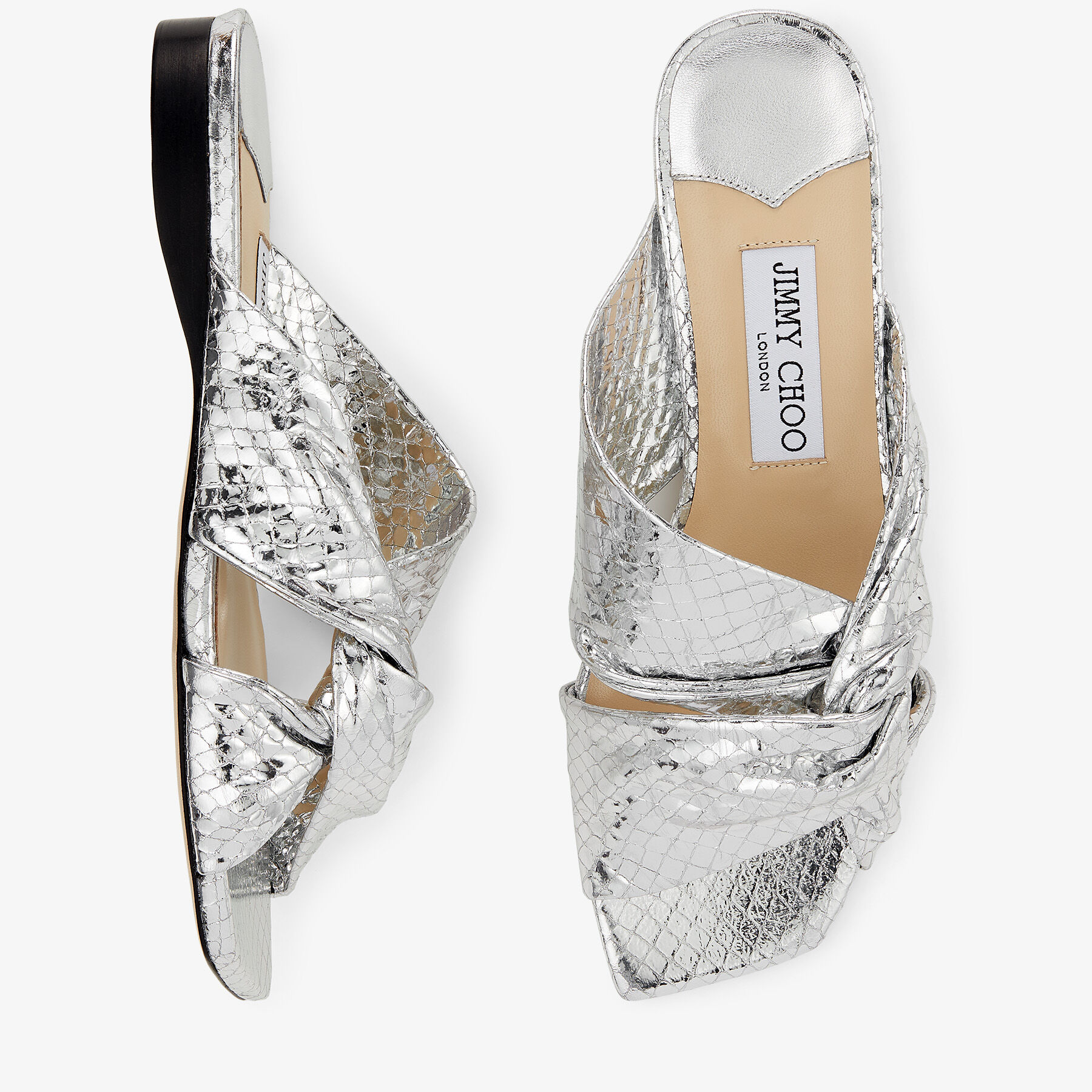 Silver Candy Wrap Leather Flats | NARISA FLAT | Summer 2022 collection | JIMMY  CHOO
