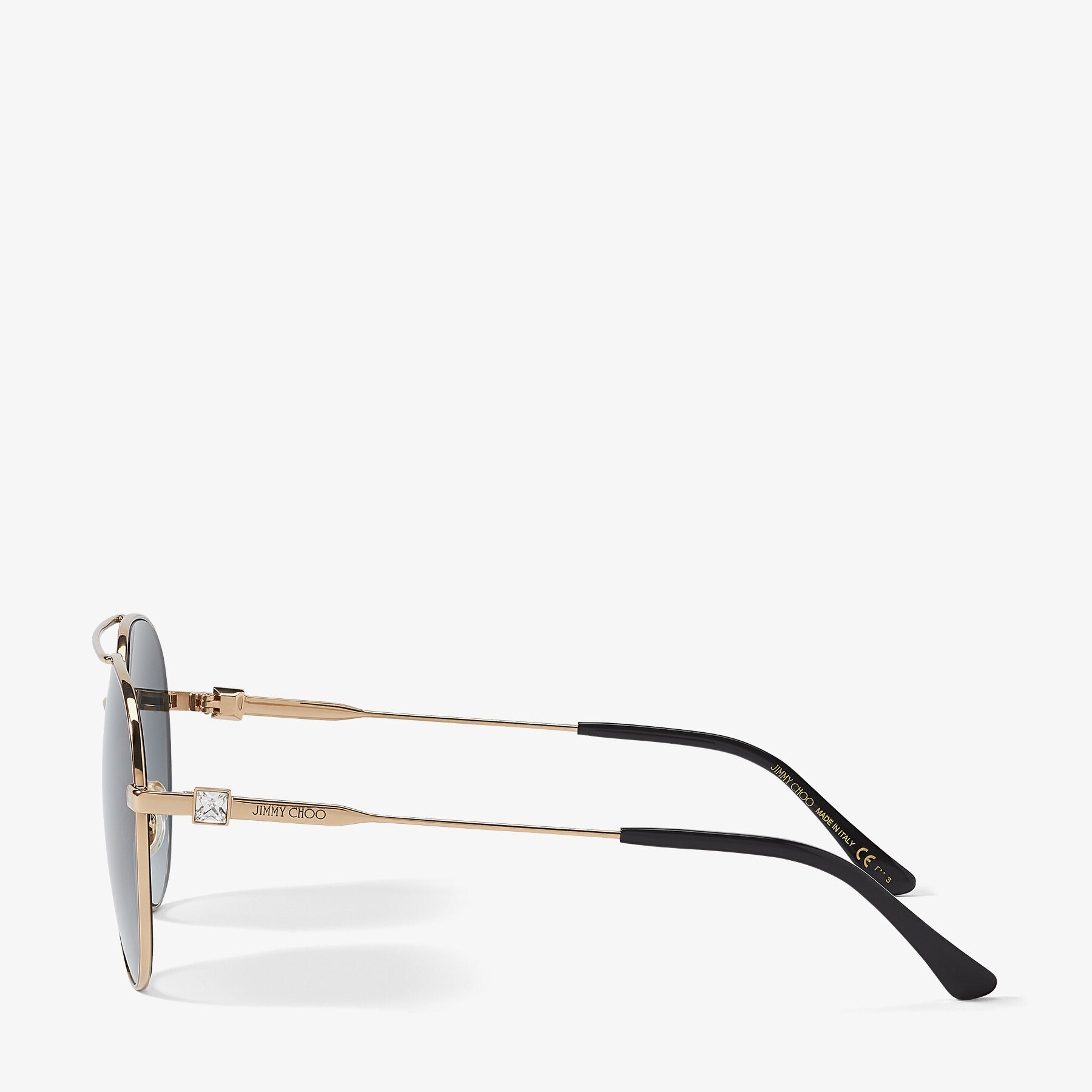 Gafas de de aviador en tono oro rosado con lentes gris degradado y de cristal| OLLY | Primavera 2022 | JIMMY CHOO