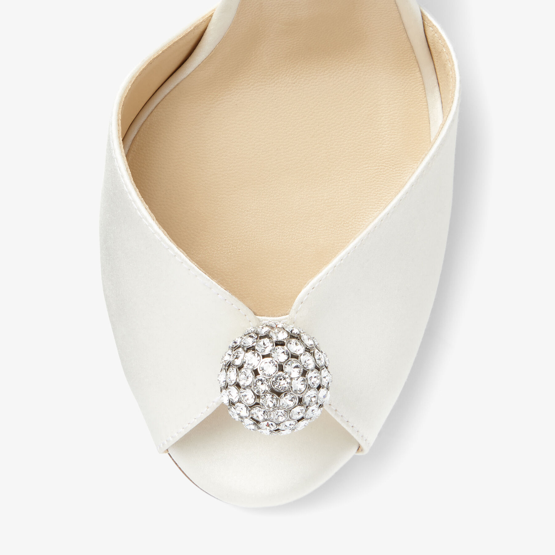 Ivory Satin Sandals with Crystal-Embellished Sphere | SACORA 85 |Cruise '20  |JIMMY CHOO