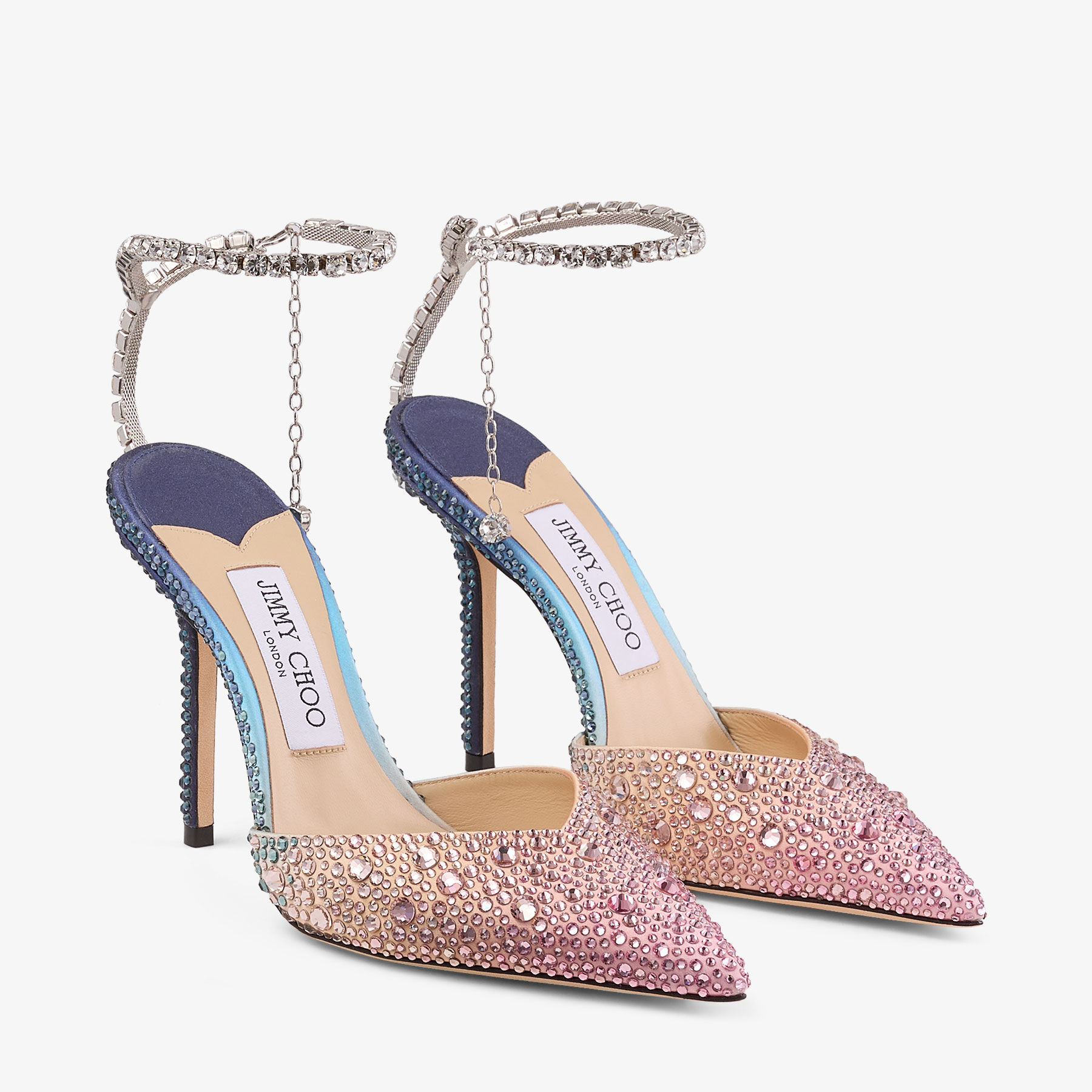 Saeda 100 | Sunrise Satin Crystal Pumps | JIMMY CHOO