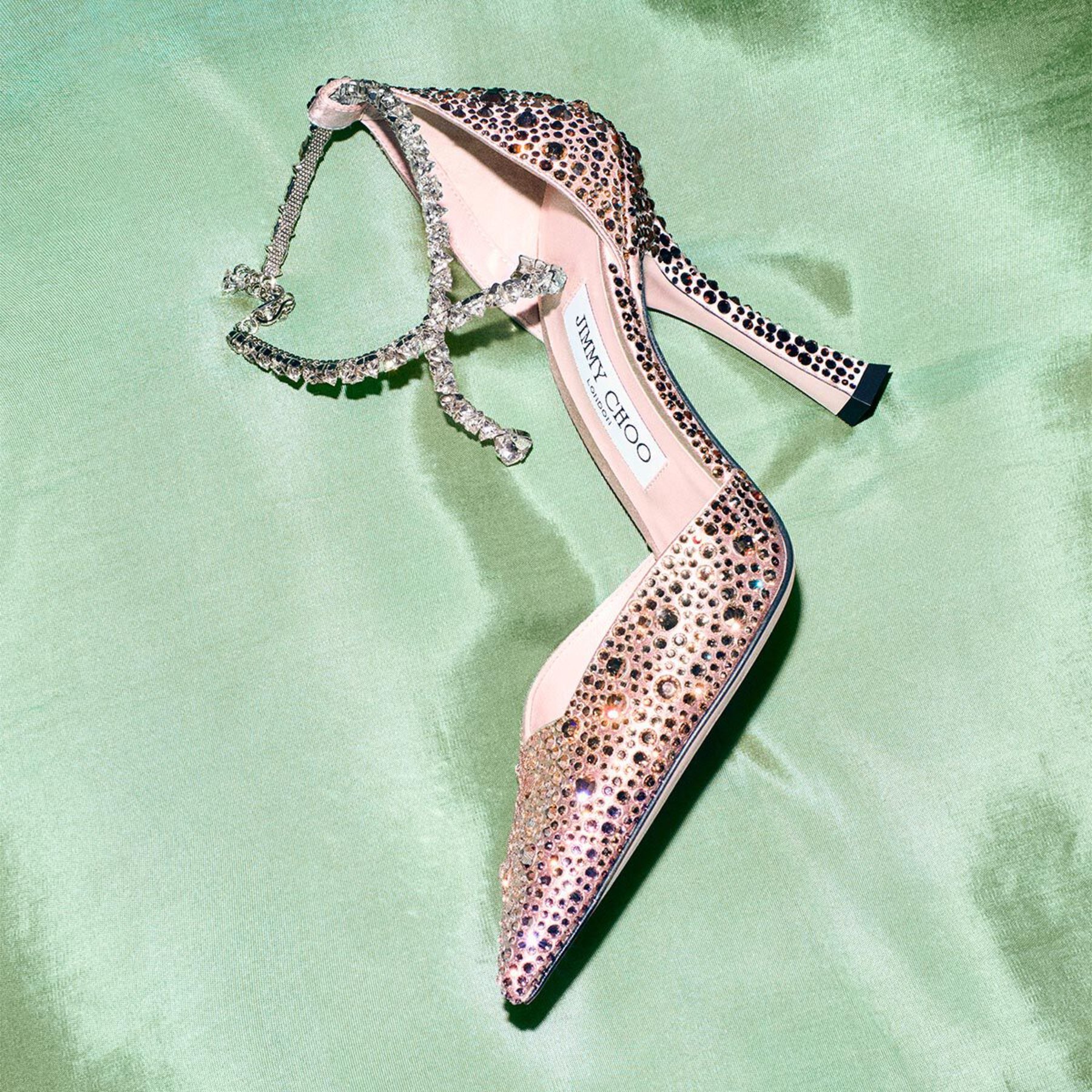 Stevie 100 | Silky Blush Satin Crystal Pumps | JIMMY CHOO