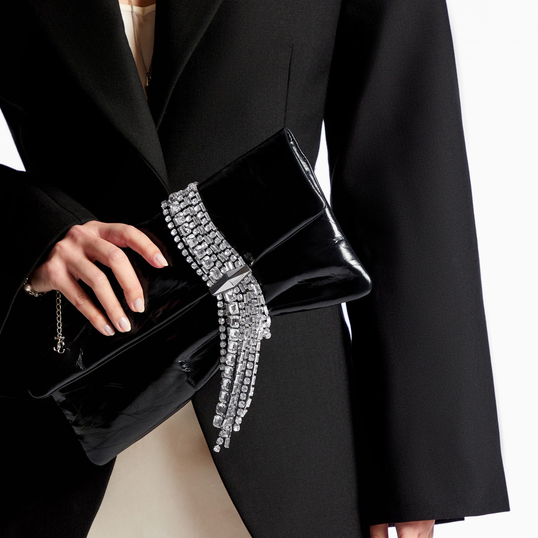 Zandra | Black Vintage Metallic Leather Clutch Bag | JIMMY CHOO