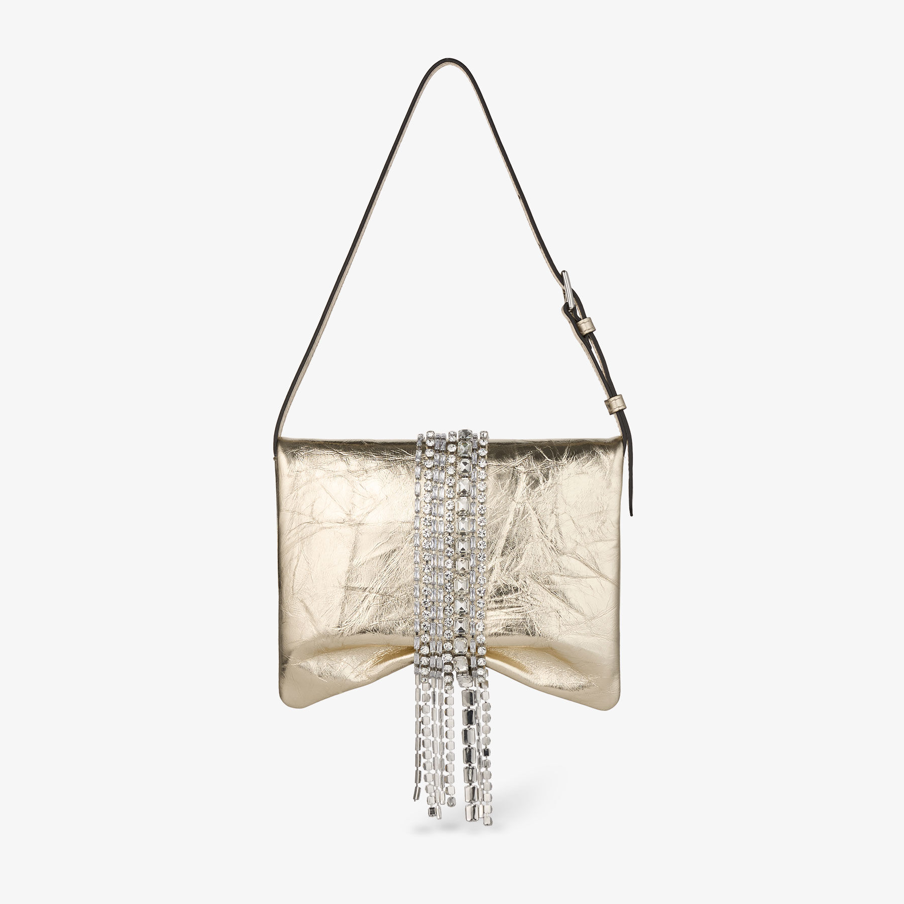 Zandra Shoulder |Black Metallic Leather Shoulder Bag with Crystal ...