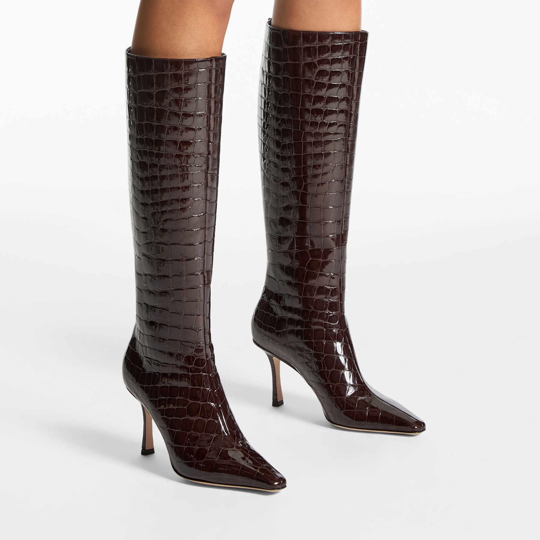 Agathe Knee Boot 85 | Sambuco Shiny Croc Embossed Leather Knee