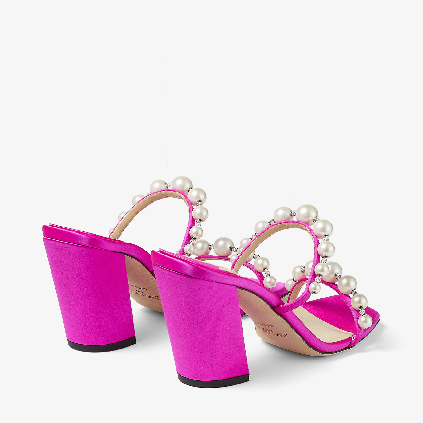 Womens Shoes Heels Mule shoes Jimmy Choo Fuchsia Satin Amara 85 Mules in Pink 